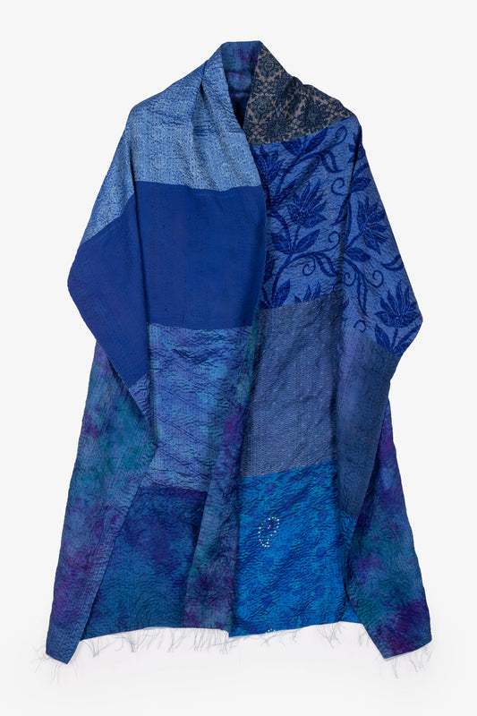 GEORGETTE JACQUARD VINTAGE SILK PATCH KANTHA SCARF STANDARD - gj2801-blu -