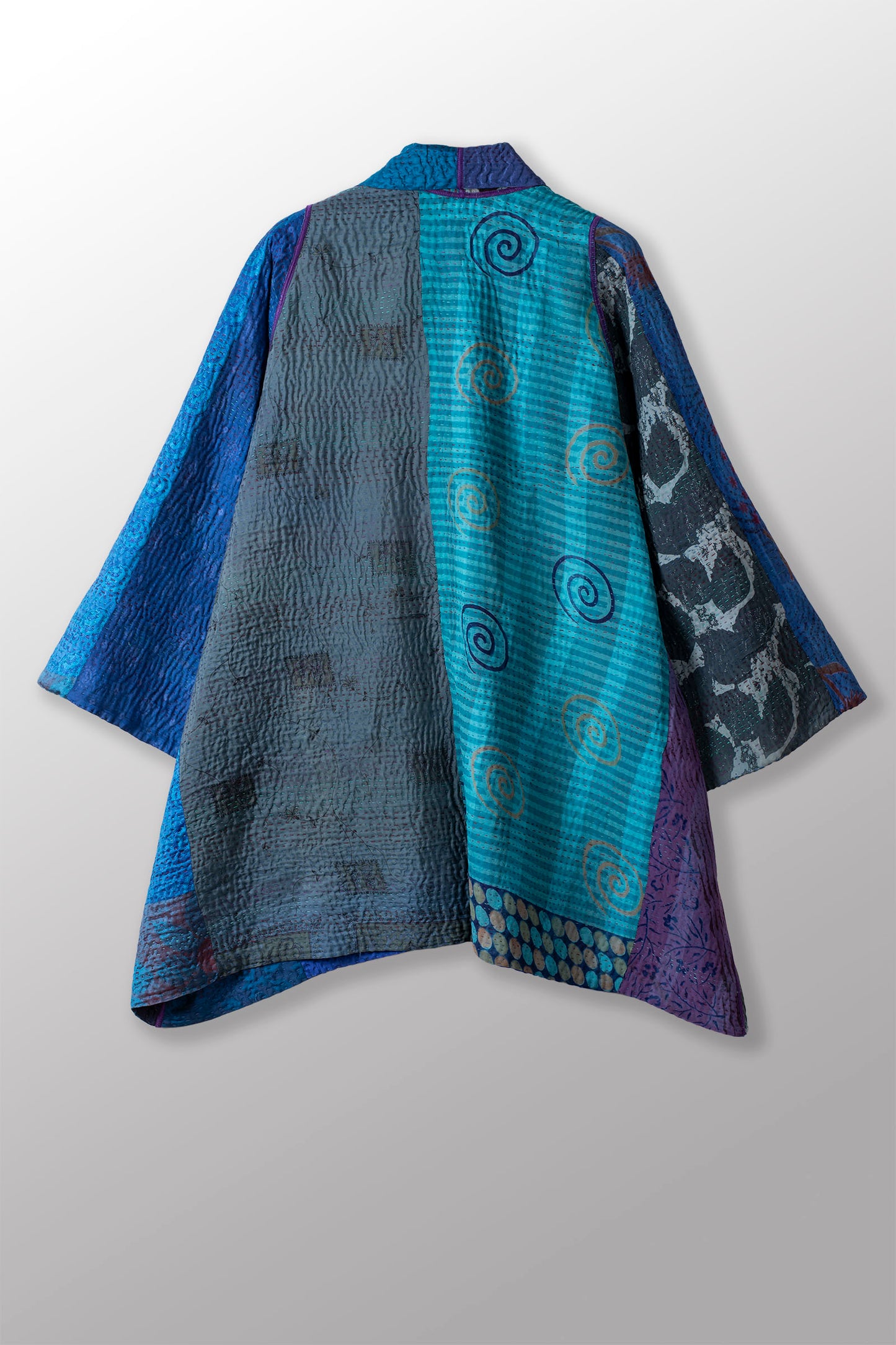 JACQUARD SILK KANTHA A-LINE JKT - js4003-blu -