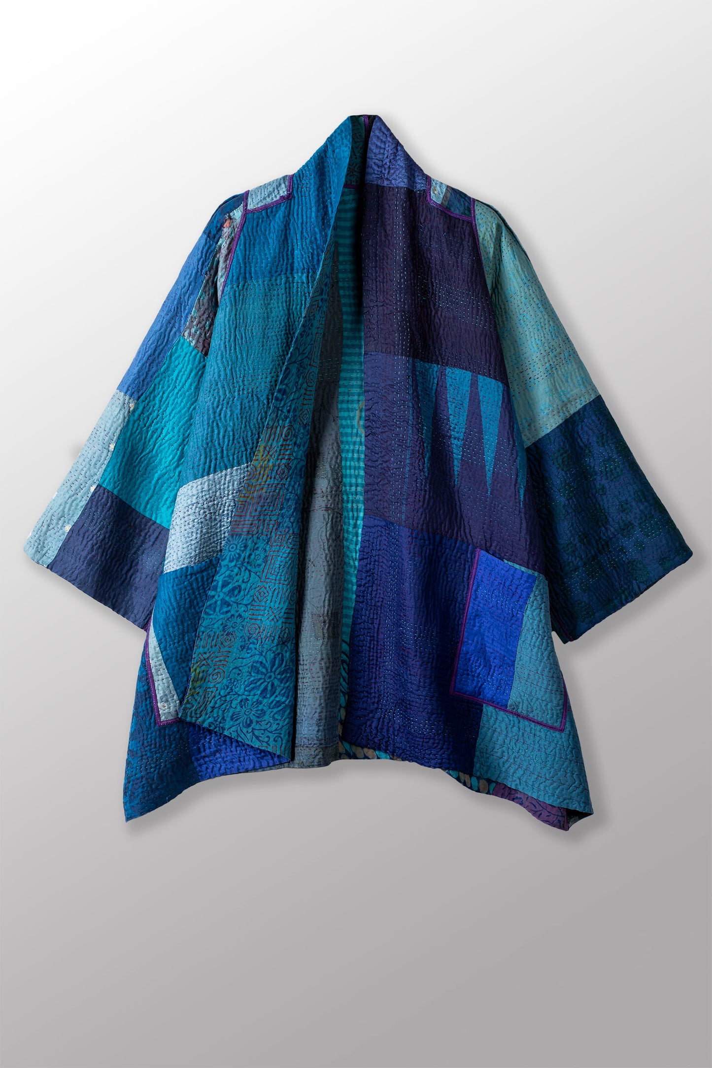 JACQUARD SILK KANTHA A-LINE JKT - js4003-blu -