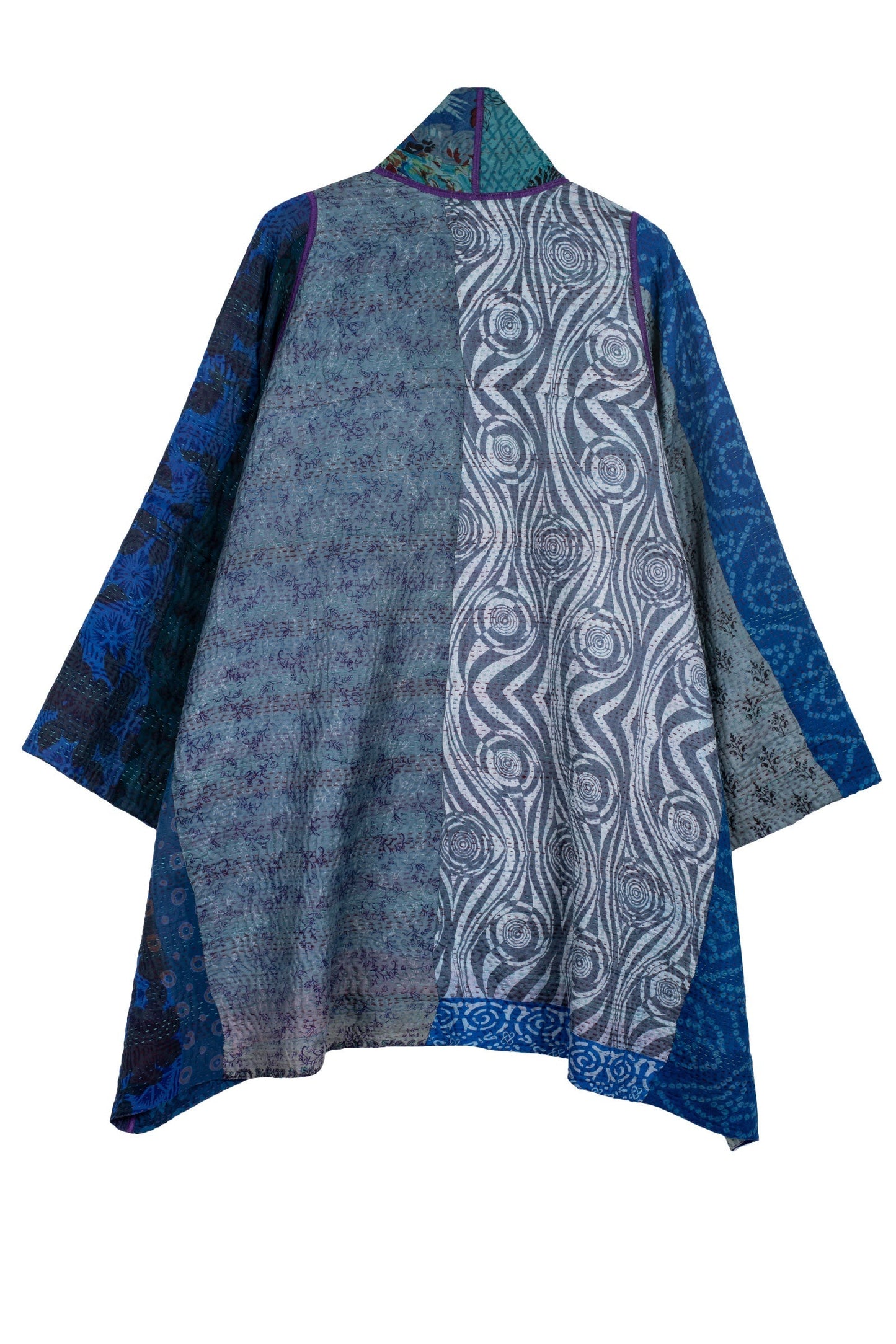 JACQUARD SILK KANTHA A-LINE JKT - js4003-blu -