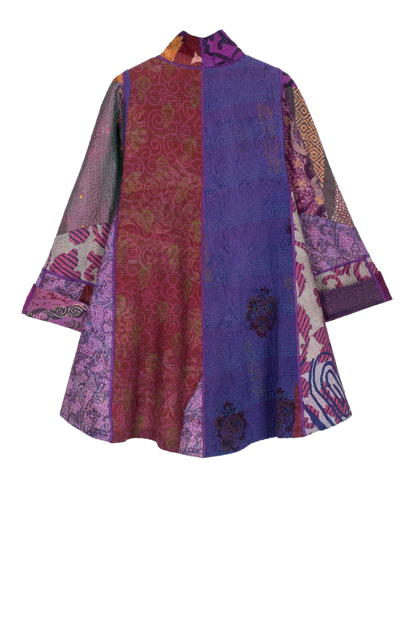 JACQUARD SILK KANTHA FLARE LONG JACKET - js4021-prp -