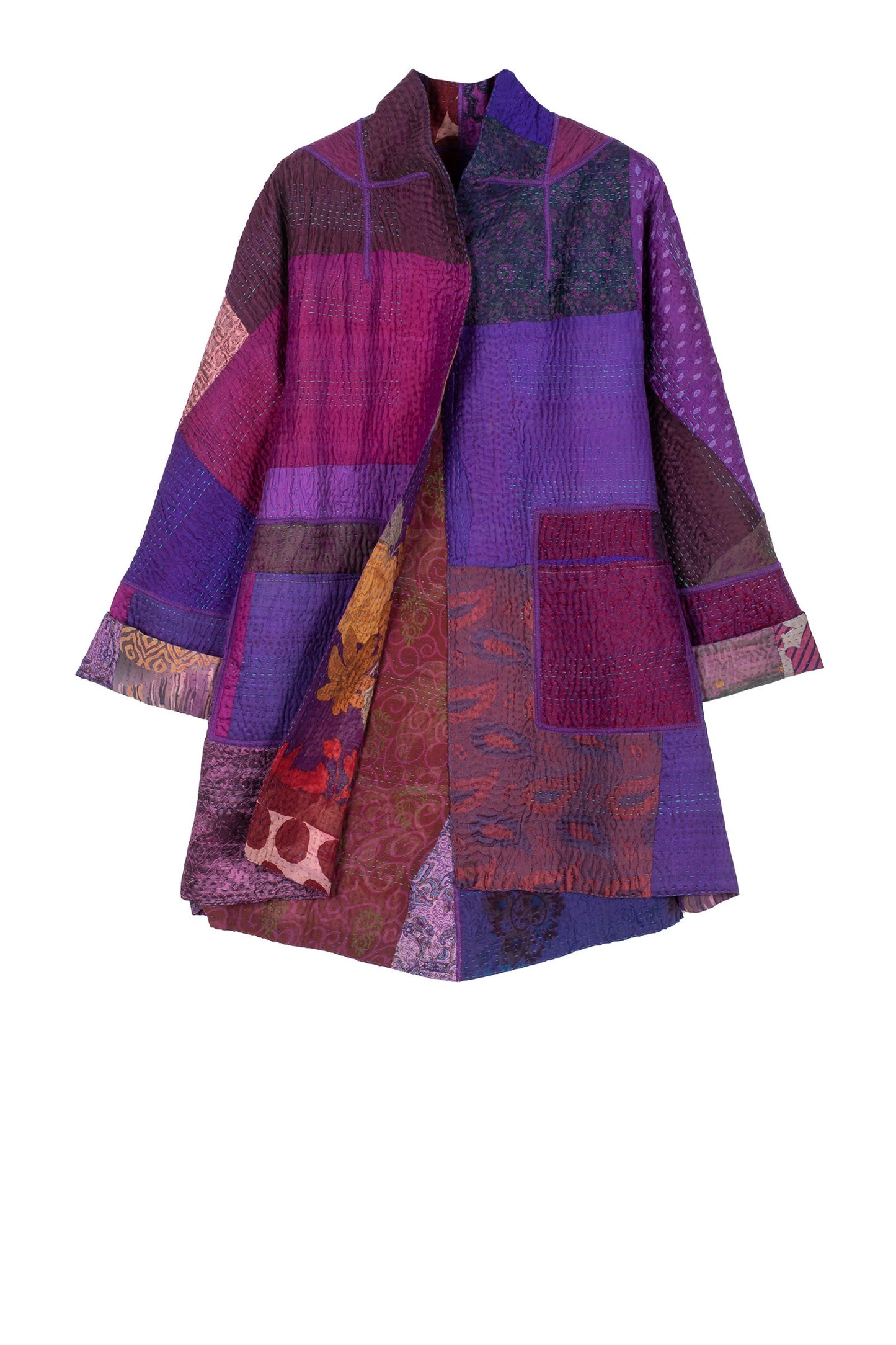 JACQUARD SILK KANTHA FLARE LONG JACKET - js4021-prp -