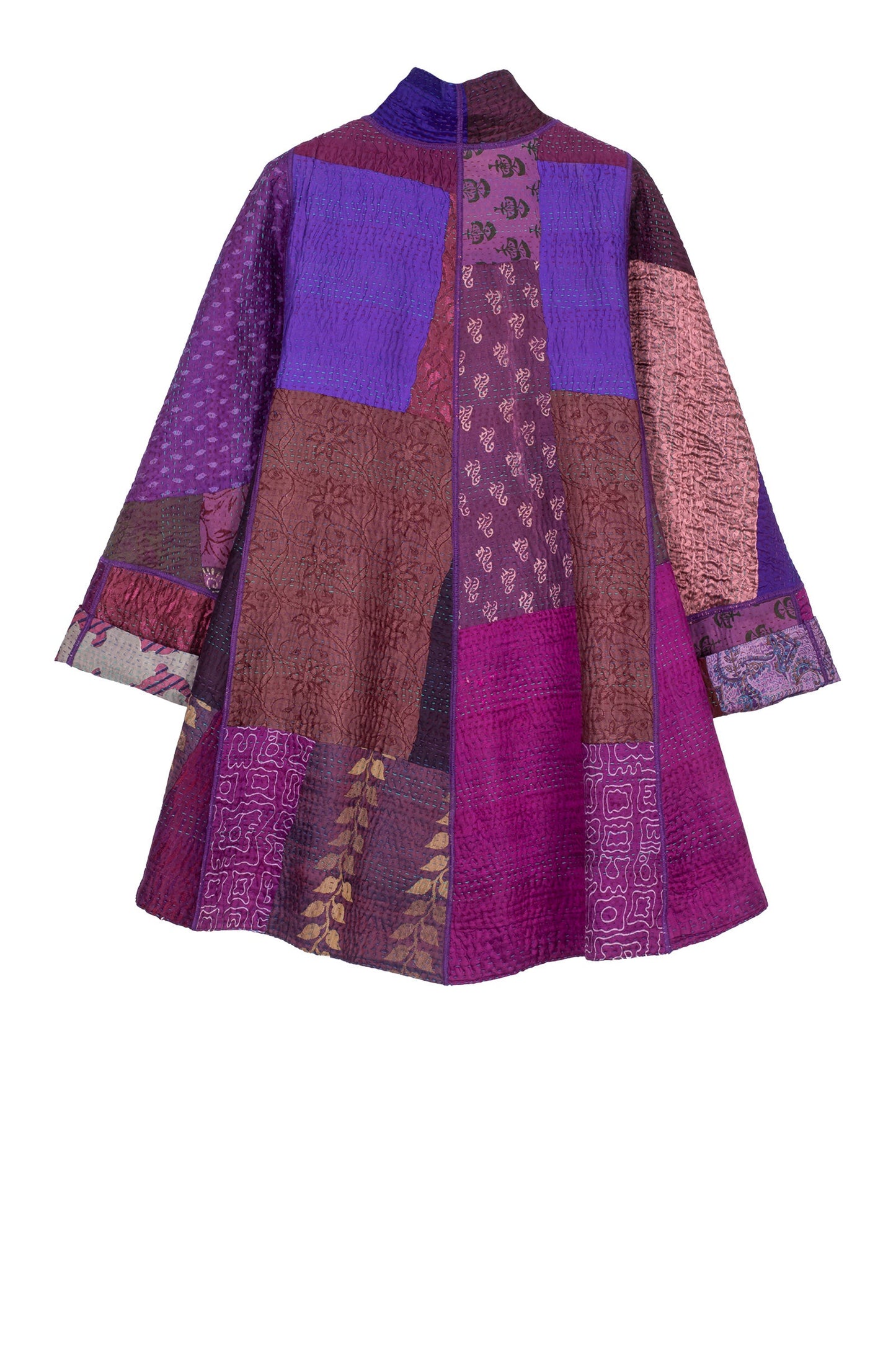 JACQUARD SILK KANTHA FLARE LONG JACKET - js4021-prp -