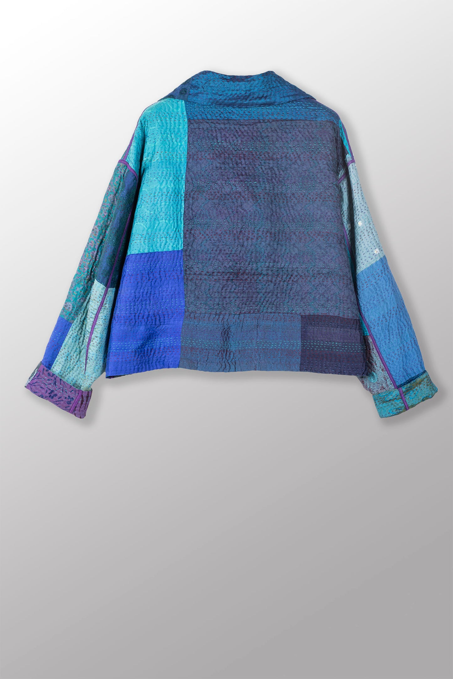 JACQUARD SILK KANTHA LAPELED SHORT JKT - js4081-blu -