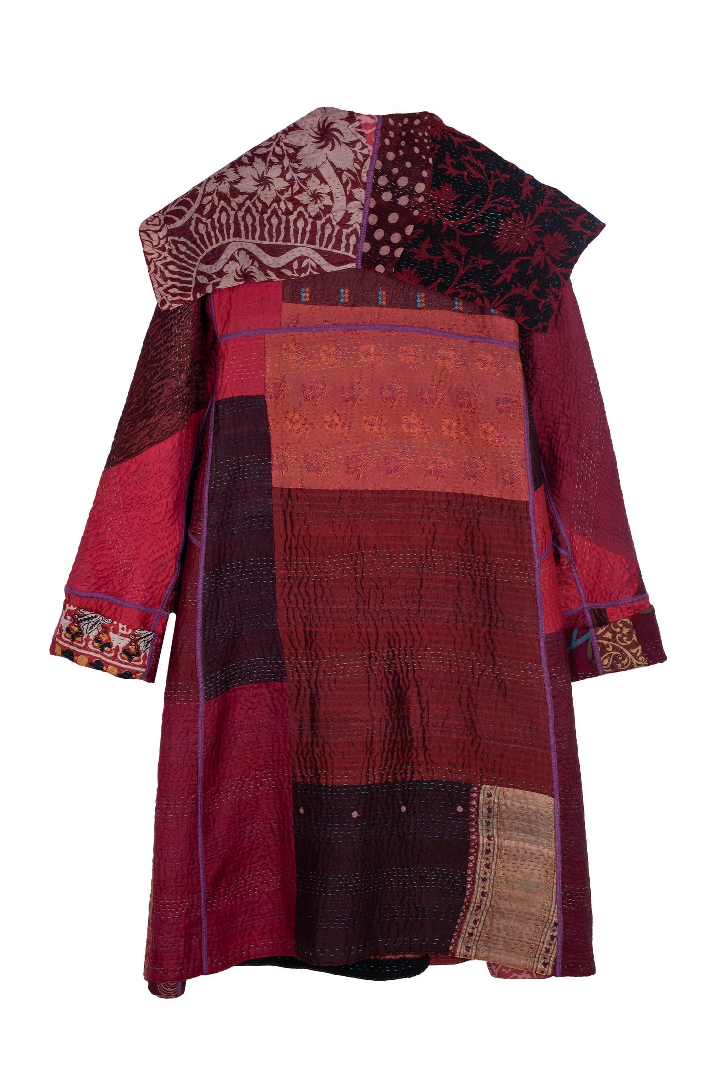 JACQUARD SILK KANTHA A-LINE COAT - js4309-brn -