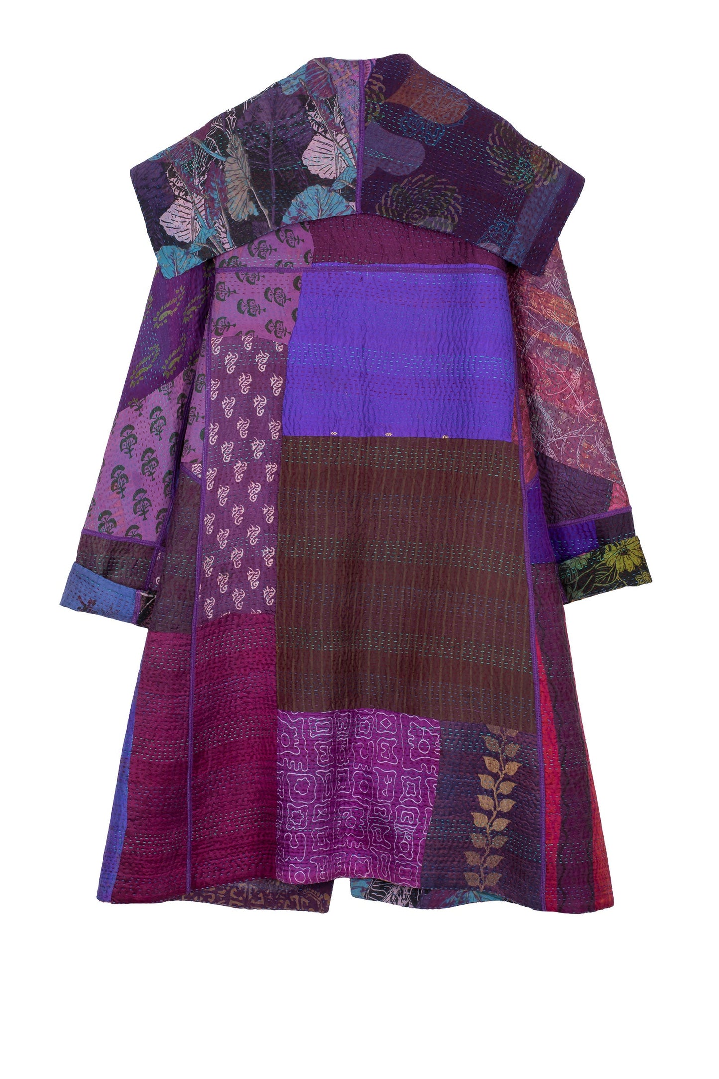 JACQUARD SILK KANTHA A-LINE COAT - js4309-prp -