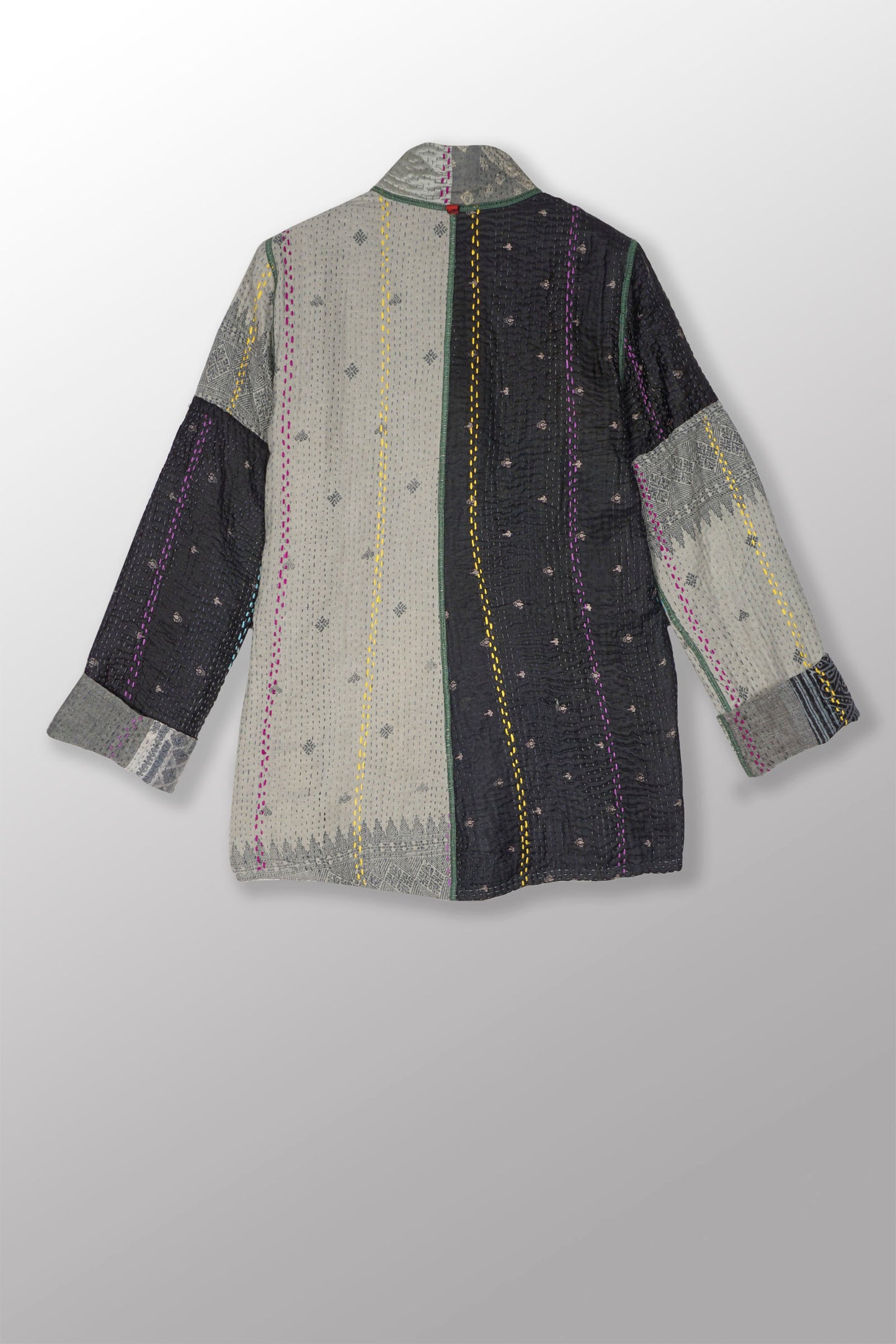 JEWEL WOVEN WITH VERTICAL PATCH KANTHA SIMPLE JACKET - jv4022-gry -