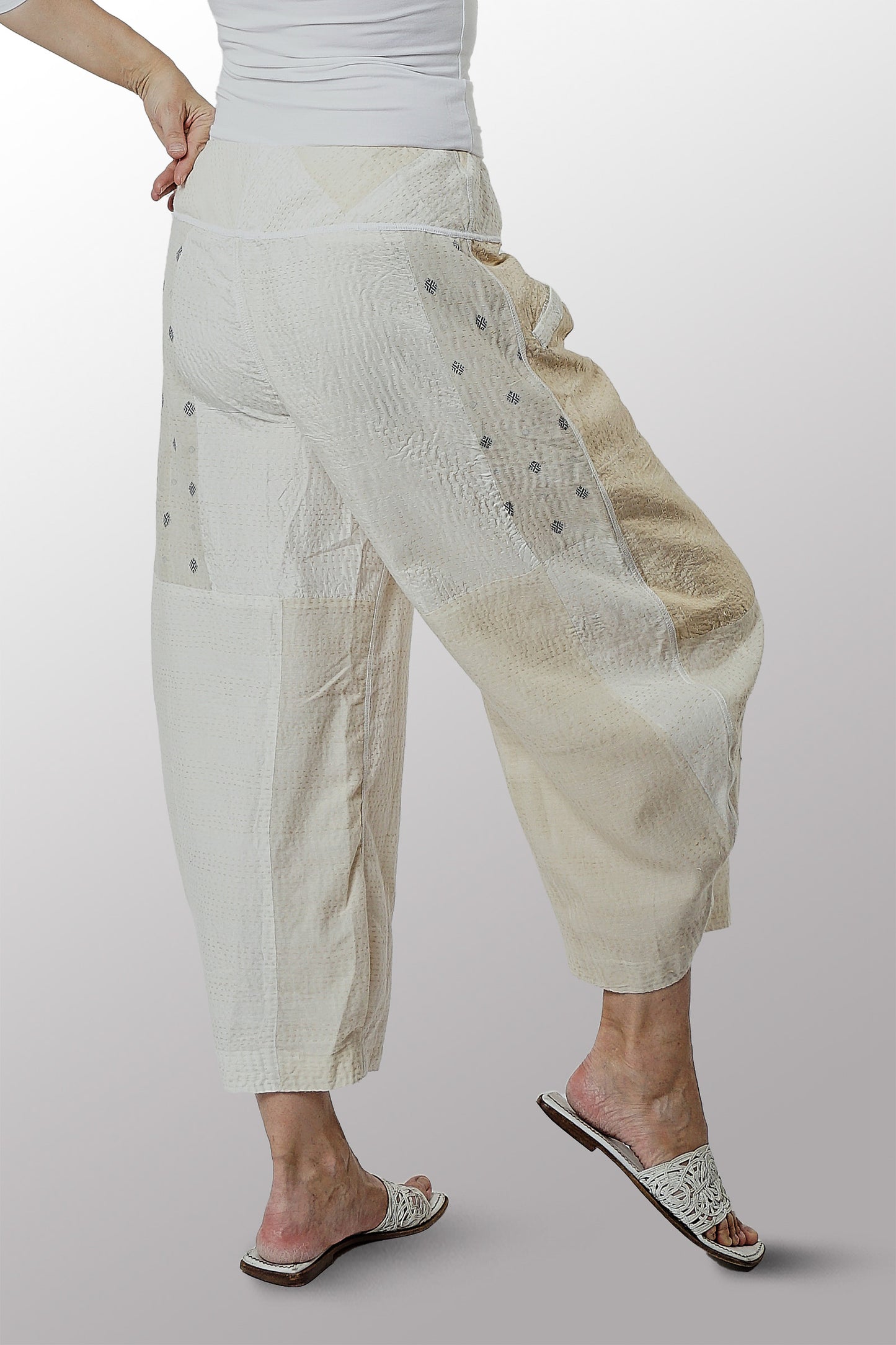 JAIPUR WHITE KANTHA HAREM PANTS - jw2605-ivy -