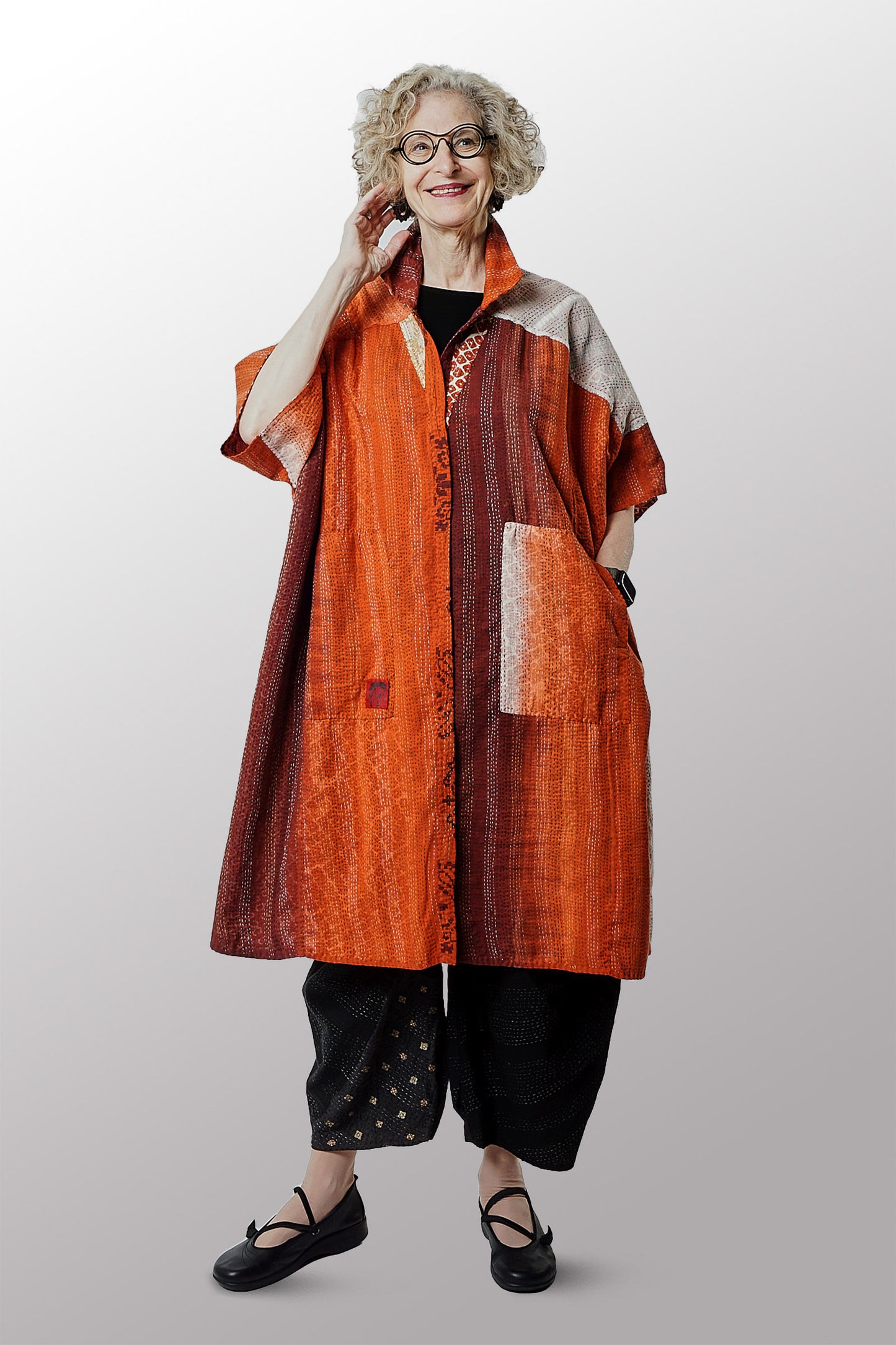 KIMONO COTTON KANTHA WIDE SHIRT DRESS - kc2448-org -