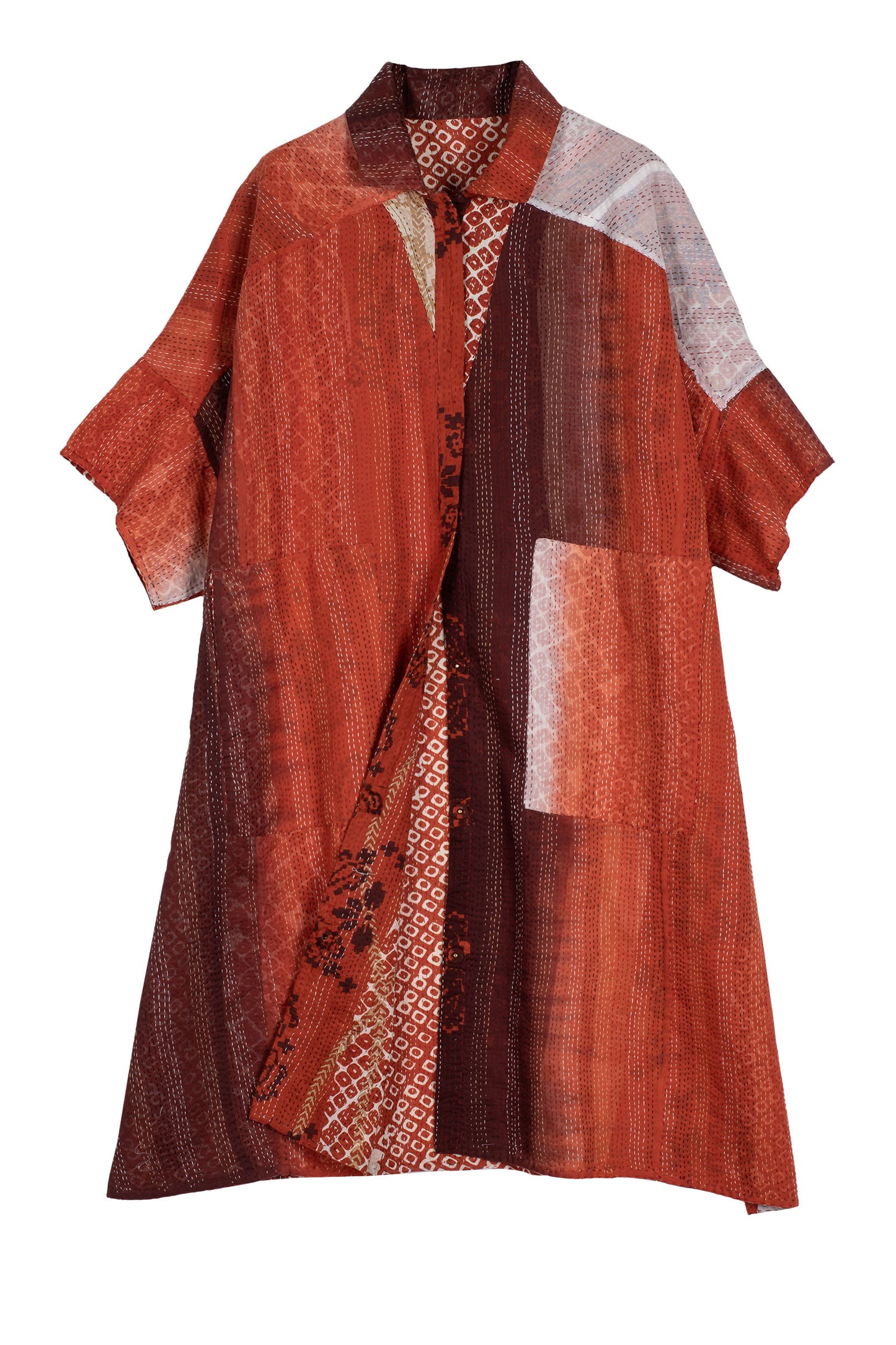 KIMONO COTTON KANTHA WIDE SHIRT DRESS - kc2448-org -