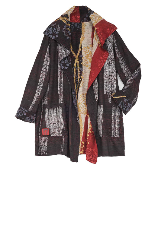 KIMONO PRINT KANTHA POCKET JKT - kp2002-blk -