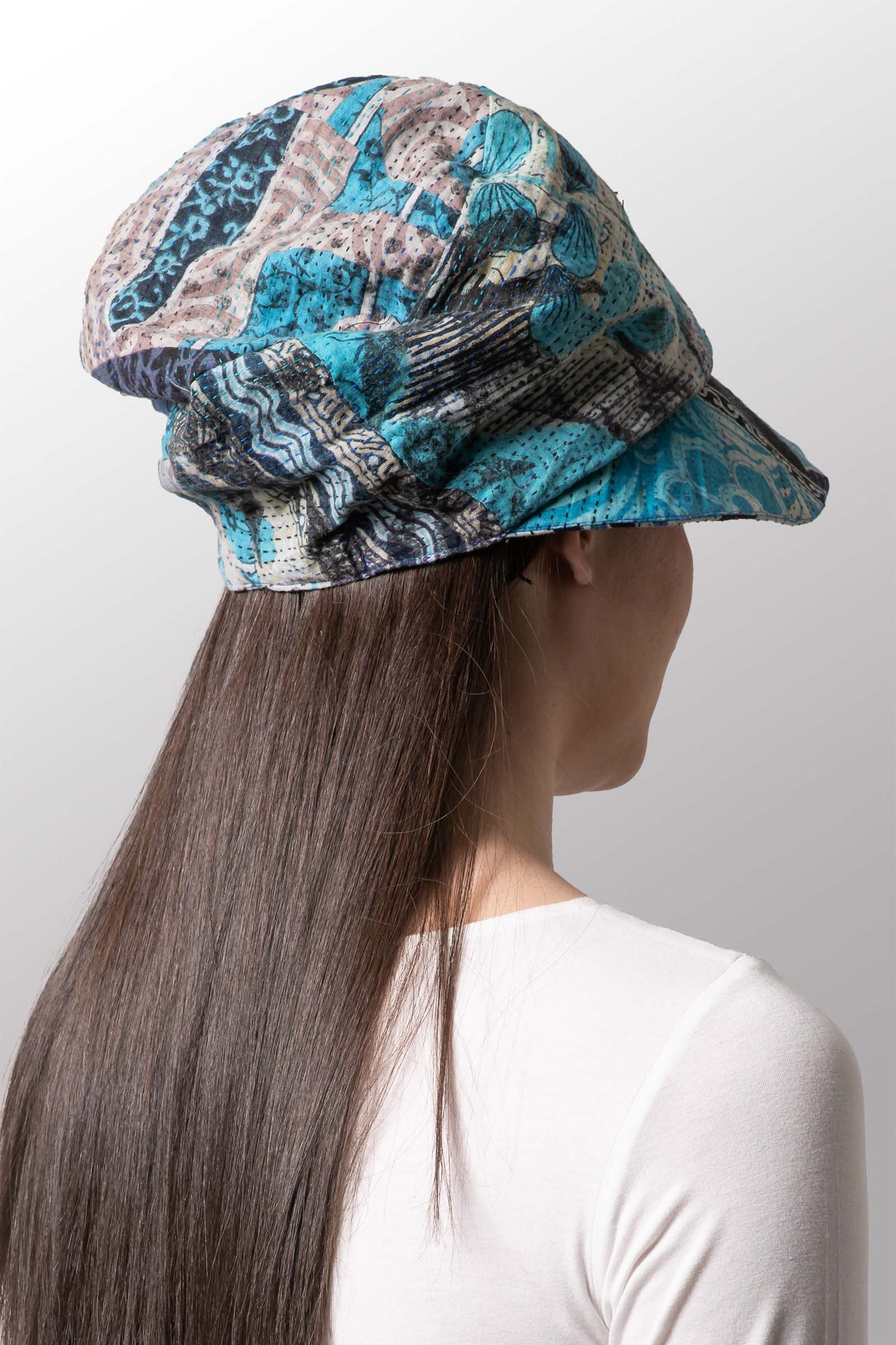 LAKESIDE PRINT KANTHA CASKET HAT BY KYOKO MURAYAMA - lp2895-blu -