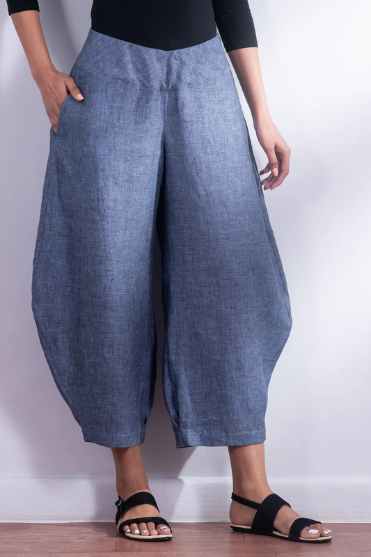LINEN HAREM PANTS - ln1605-blu -