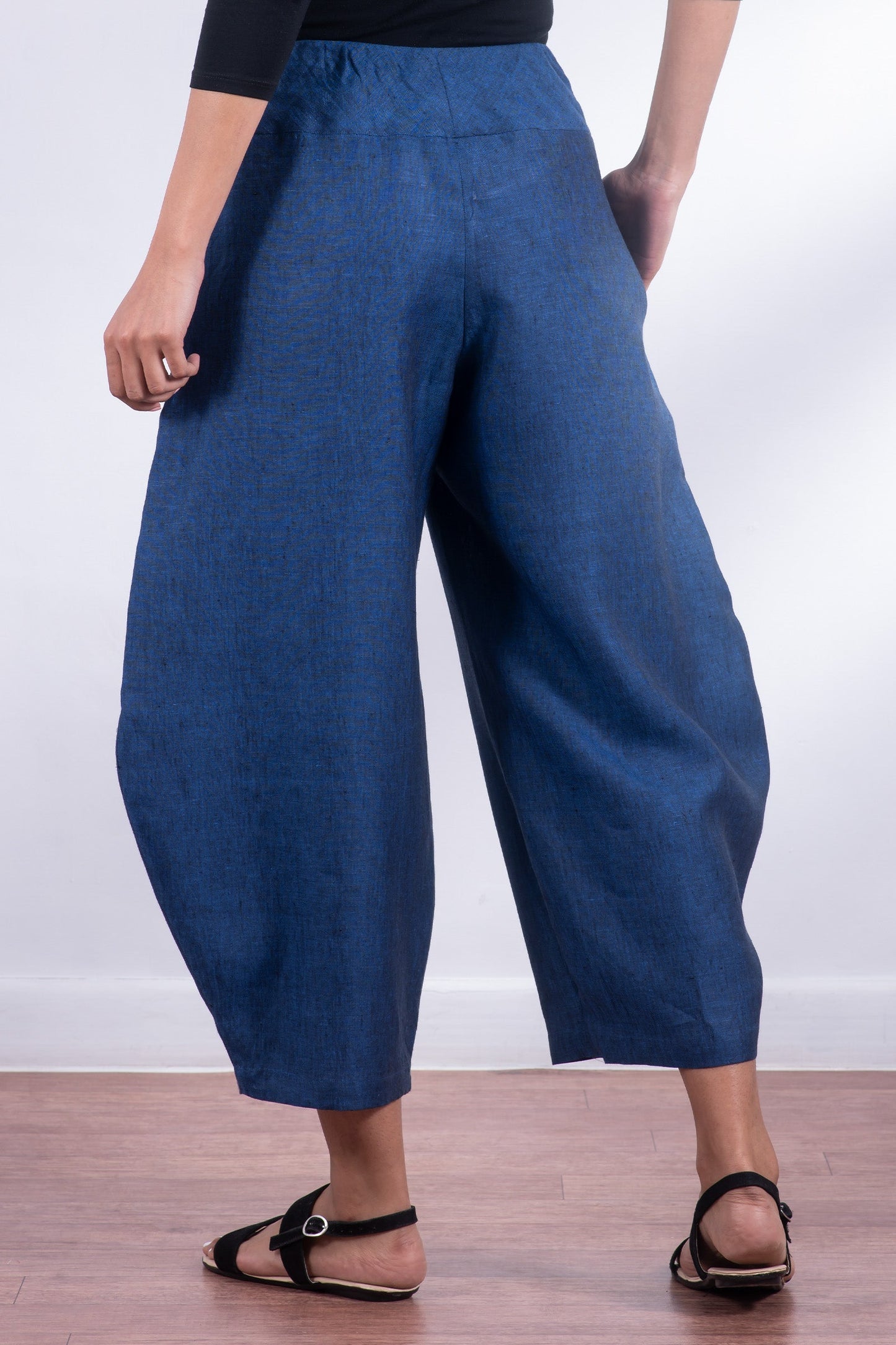 LINEN HAREM PANTS - ln1605-nvy -