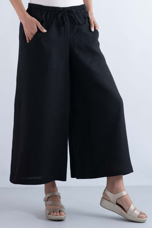 LINEN DRAW STRING GAUCHO - ln1627-blk -