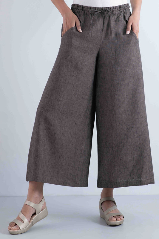 LINEN DRAW STRING GAUCHO - ln1627-brn -