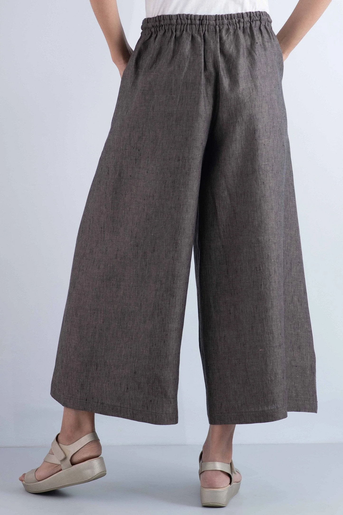 LINEN DRAW STRING GAUCHO - ln1627-brn -