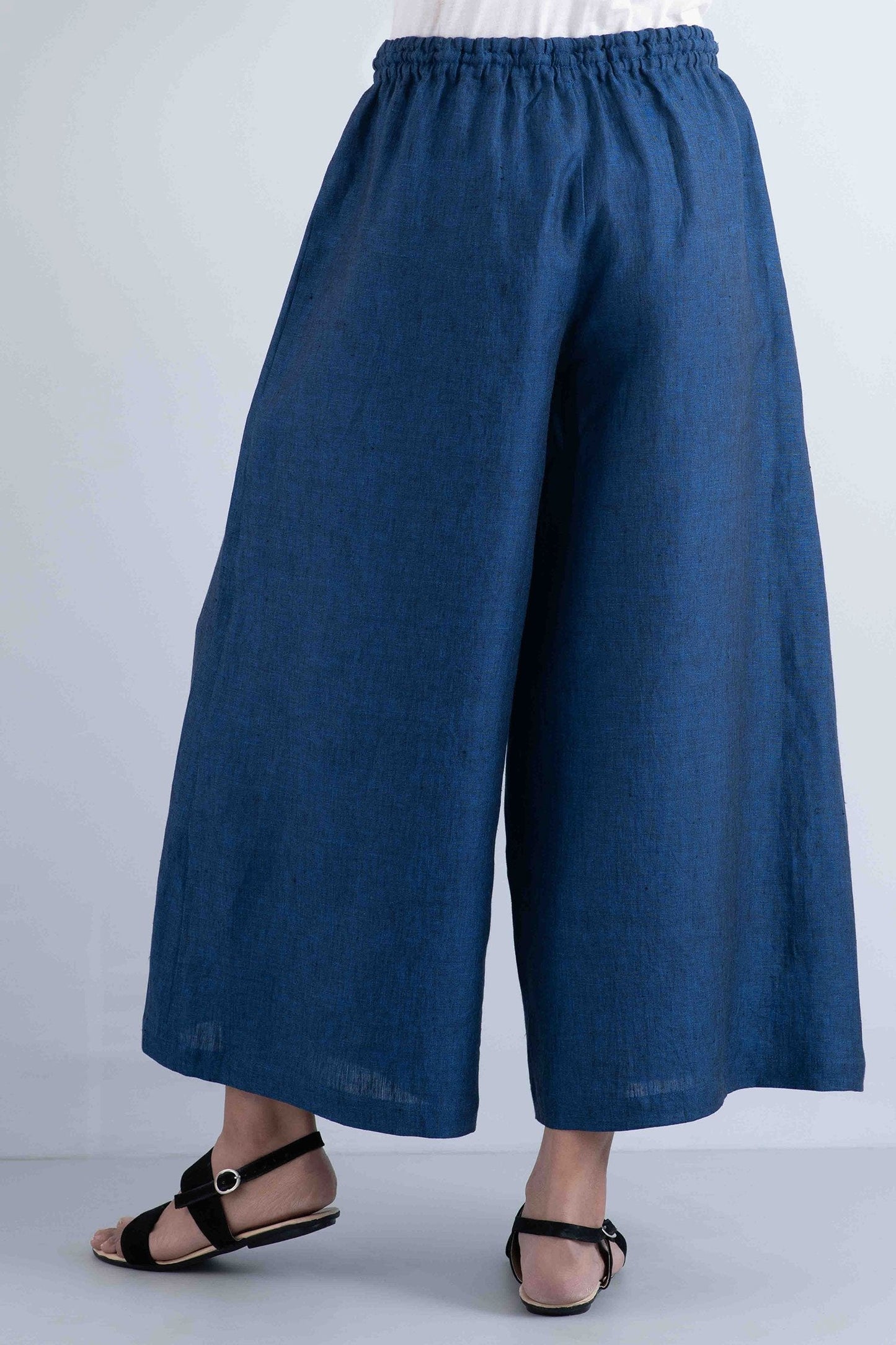 LINEN DRAW STRING GAUCHO - ln1627-nvy -