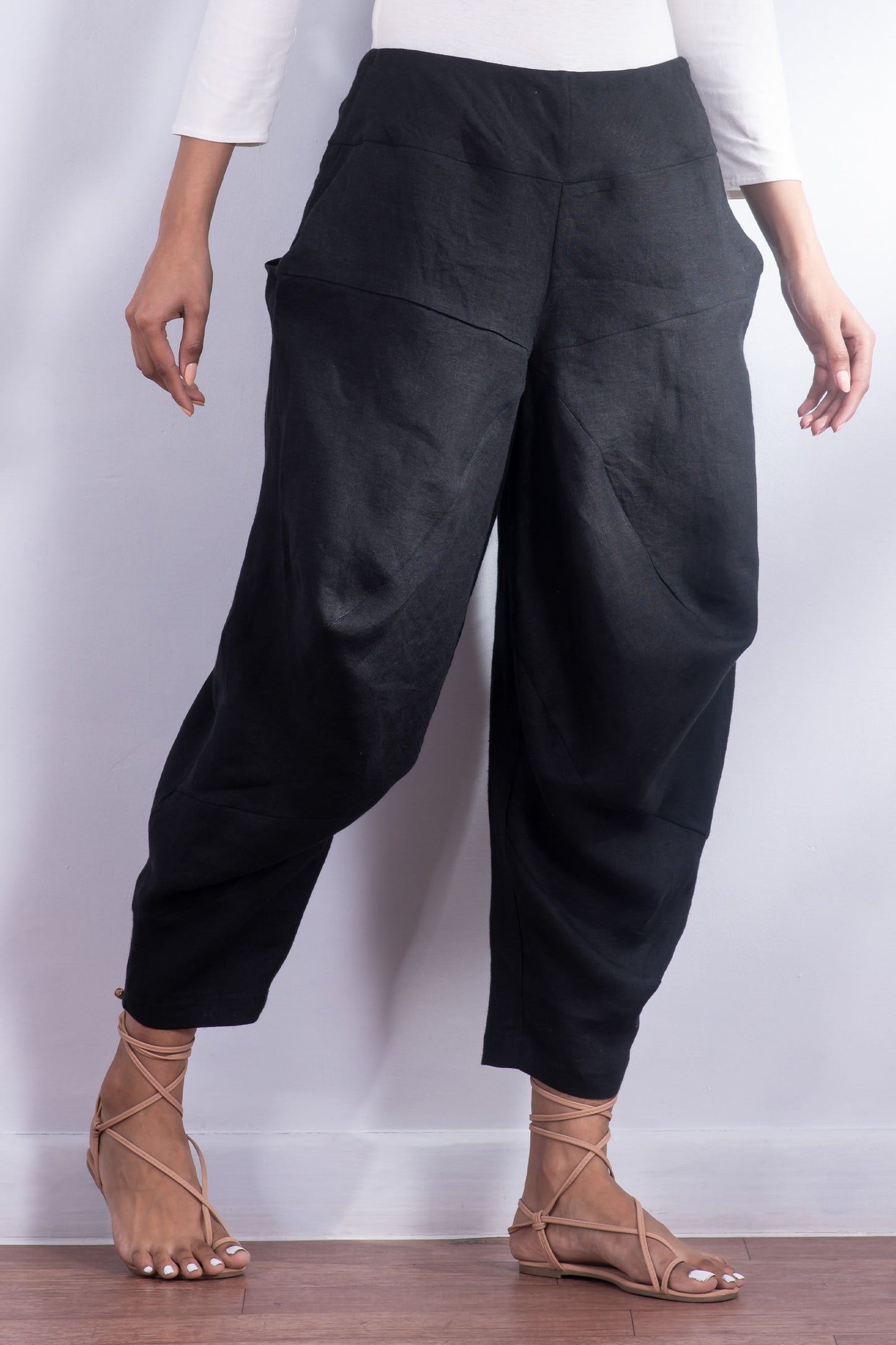 LINEN YAMAHA PANTS - ln1632-blk -
