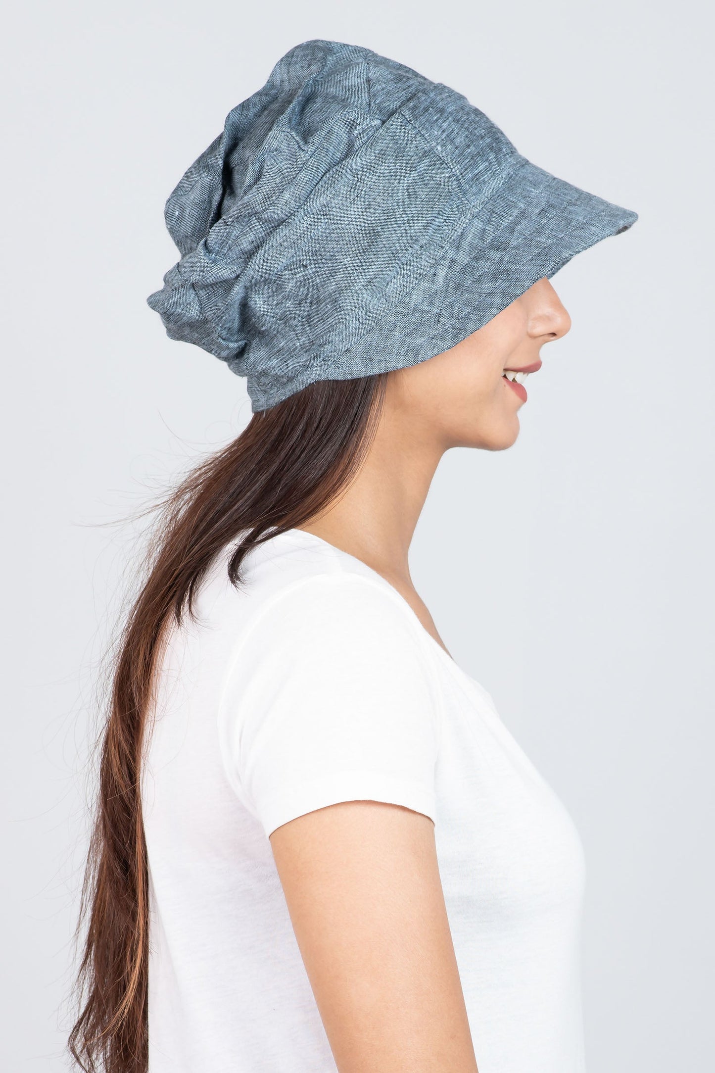 LINEN HALF BRIM HAT - ln1881-blu -