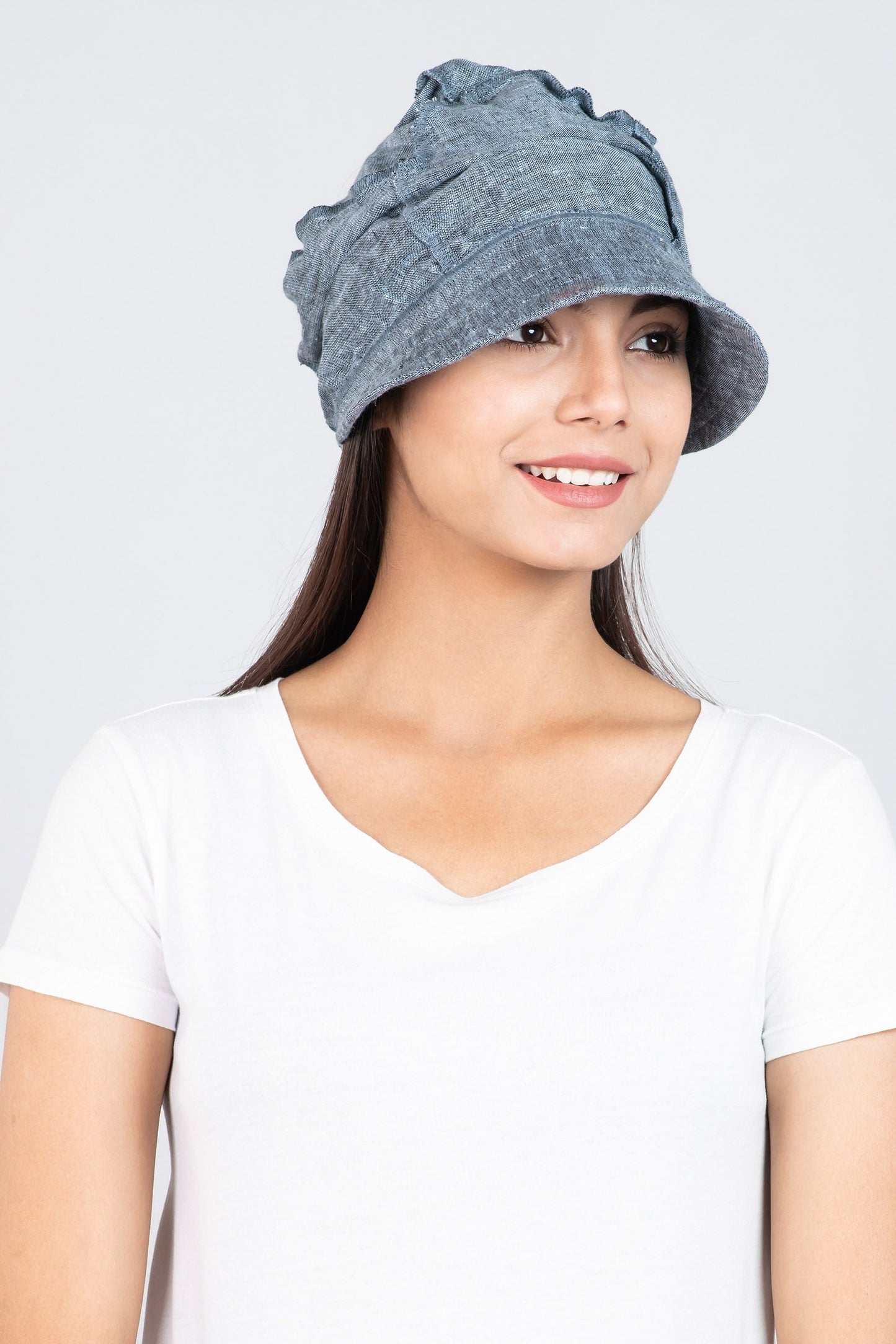 LINEN HALF BRIM HAT - ln1881-blu -