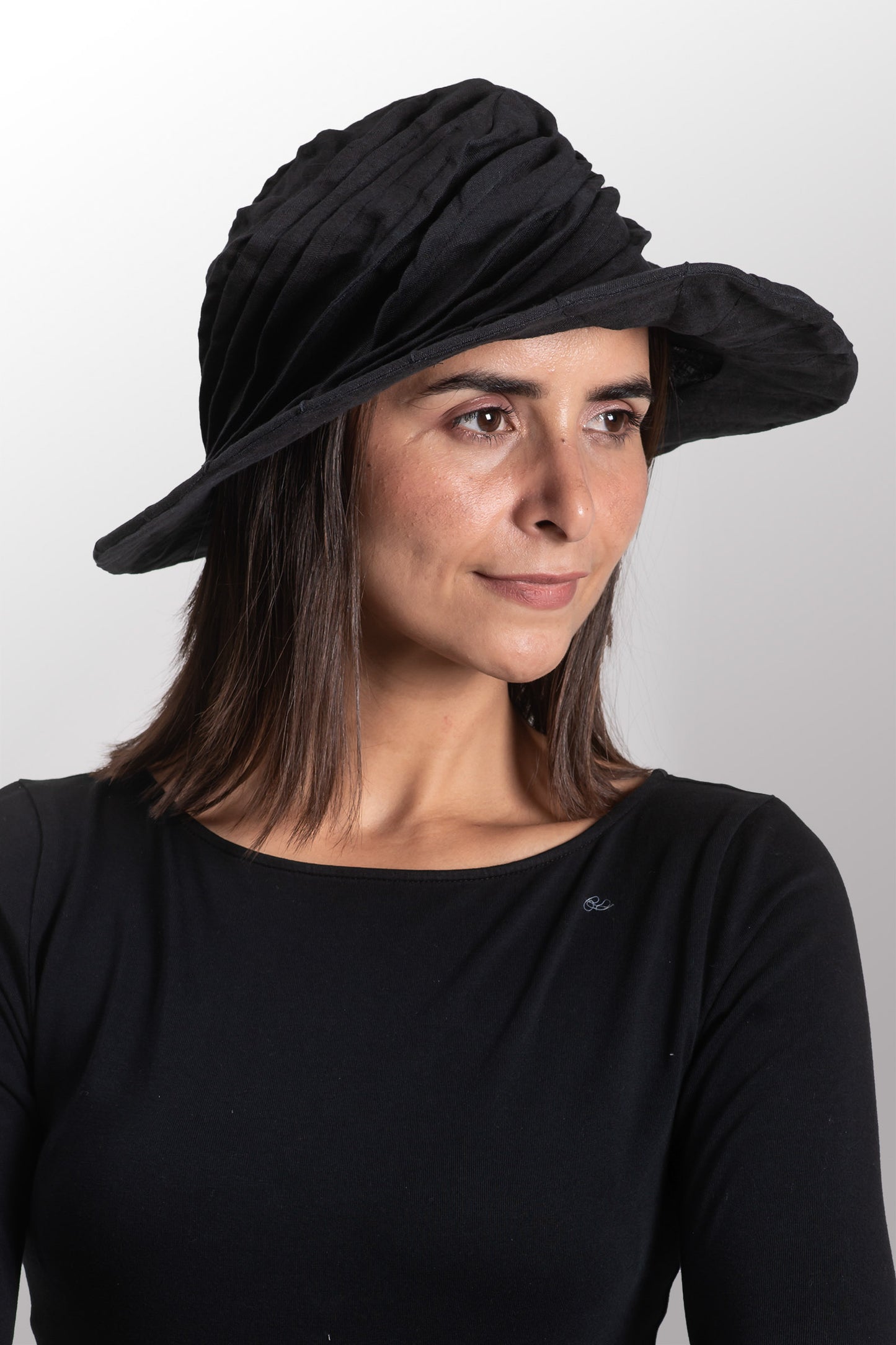 LINEN TWIST TUCKED BRIM HAT - ln1886-blk -