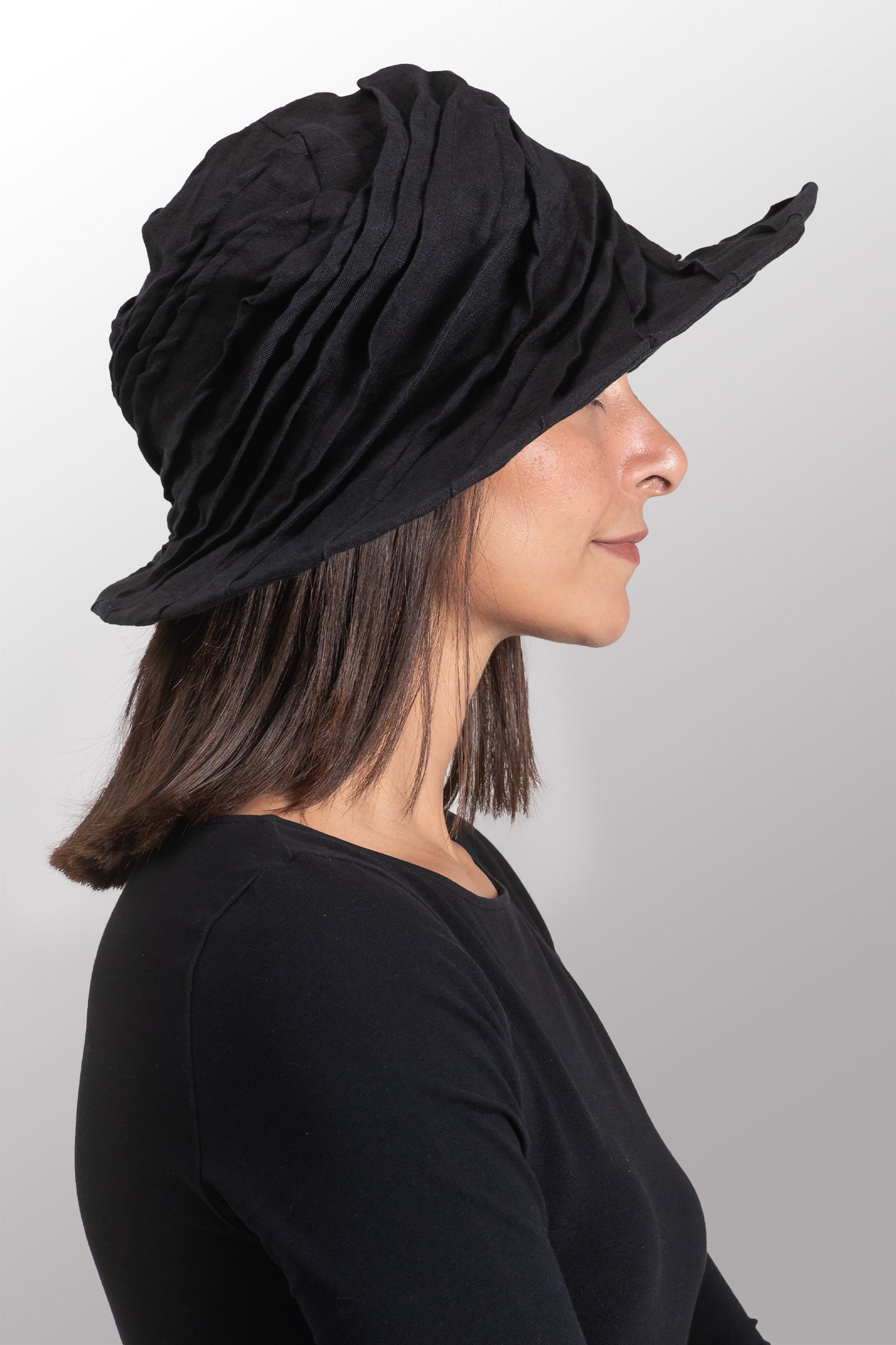 LINEN TWIST TUCKED BRIM HAT - ln1886-blk -