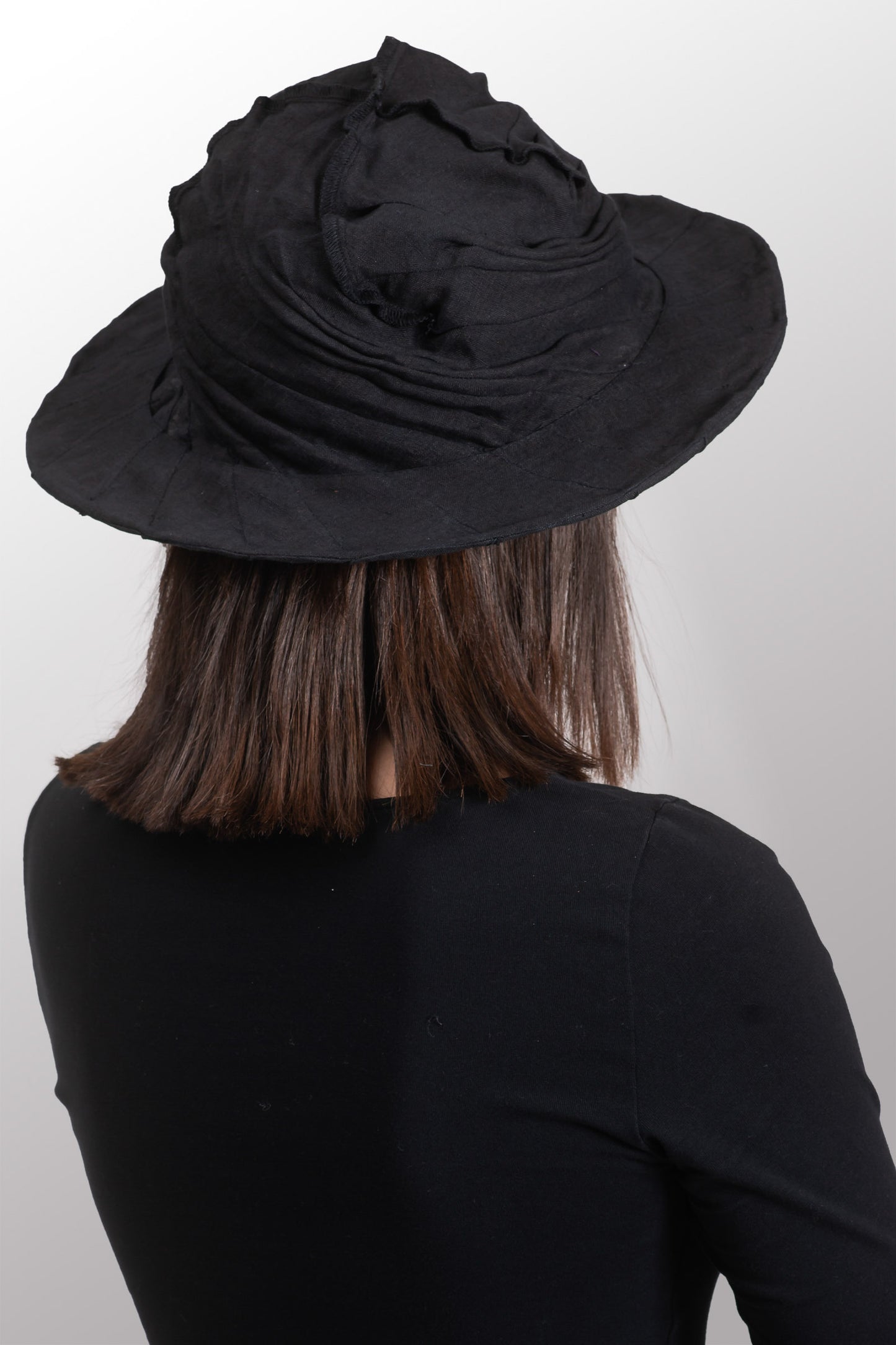 LINEN TWIST TUCKED BRIM HAT - ln1886-blk -