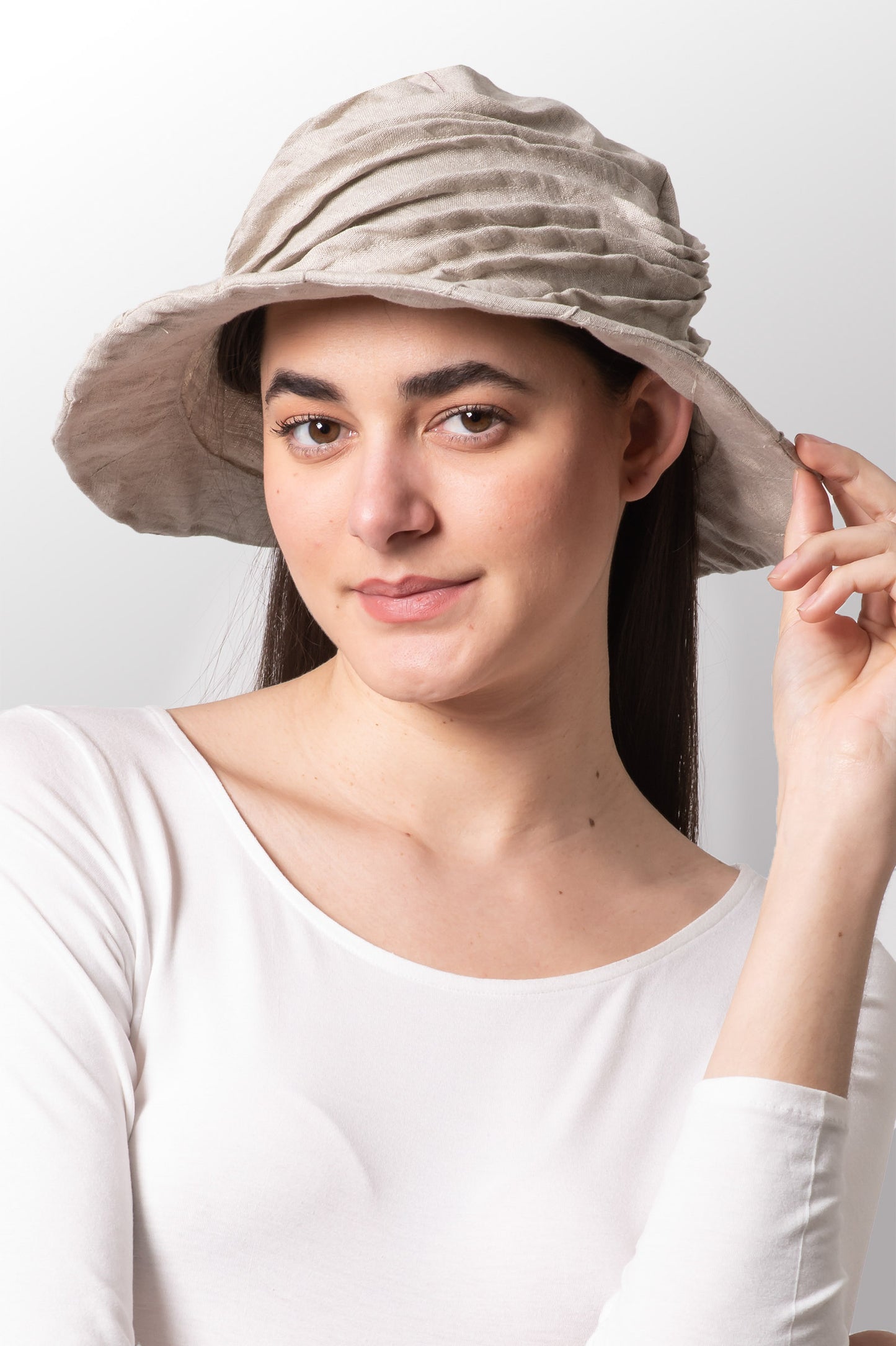 LINEN TWIST TUCKED BRIM HAT - ln1886-ntl -