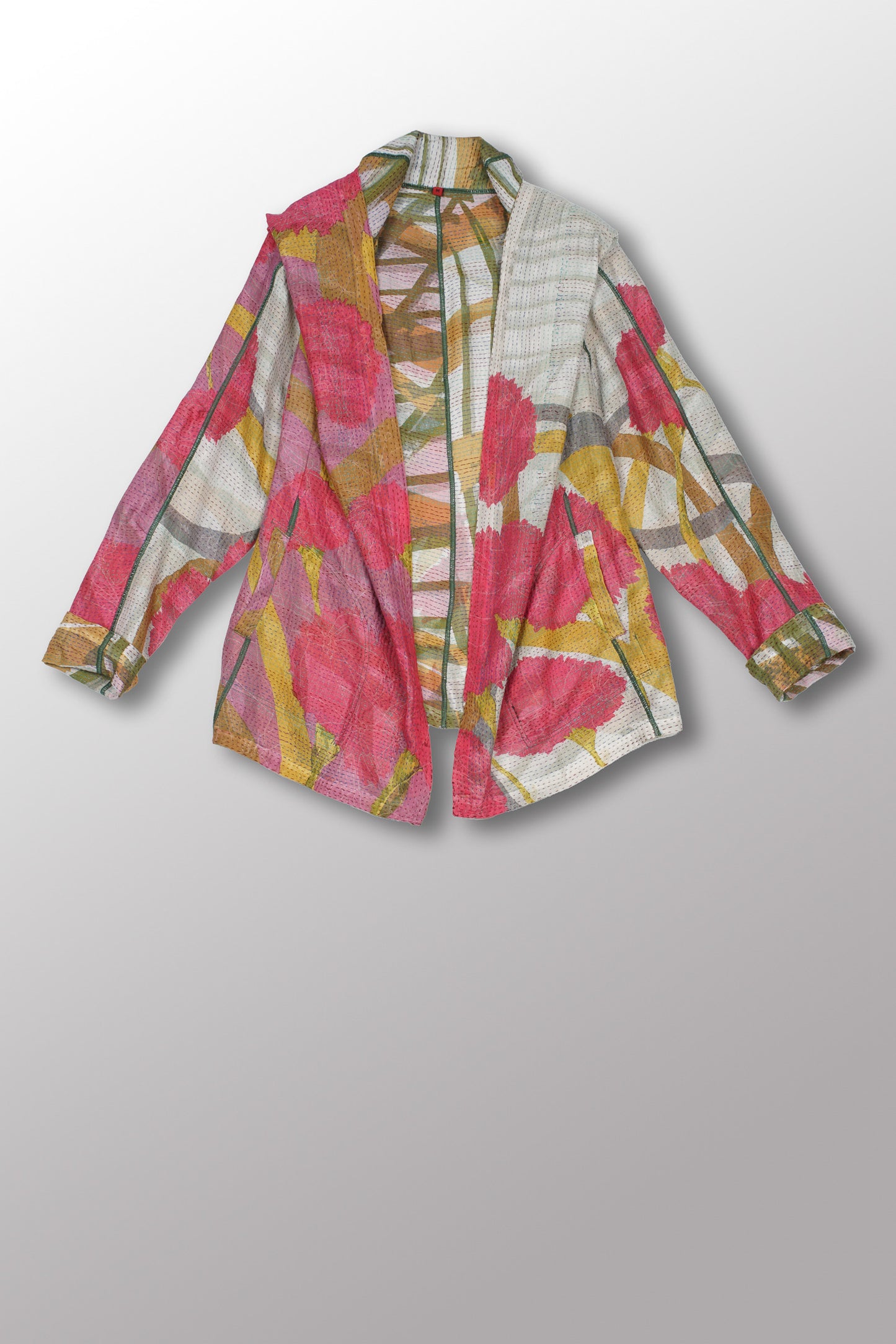 MARIGOLD PRINT KANTHA HOODED JACKET - mg2042-pik -