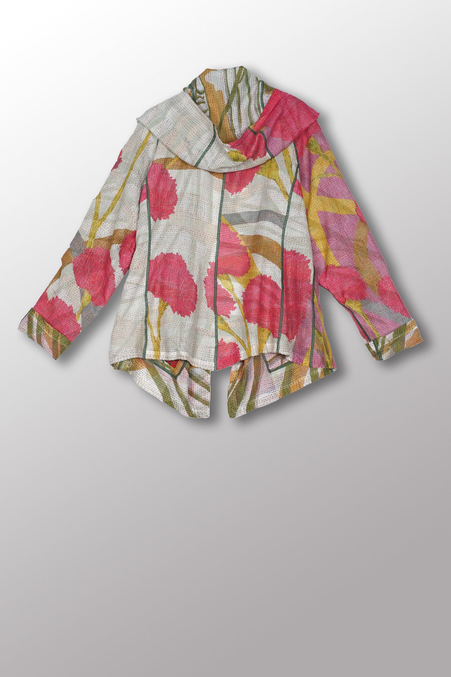 MARIGOLD PRINT KANTHA HOODED JACKET - mg2042-pik -