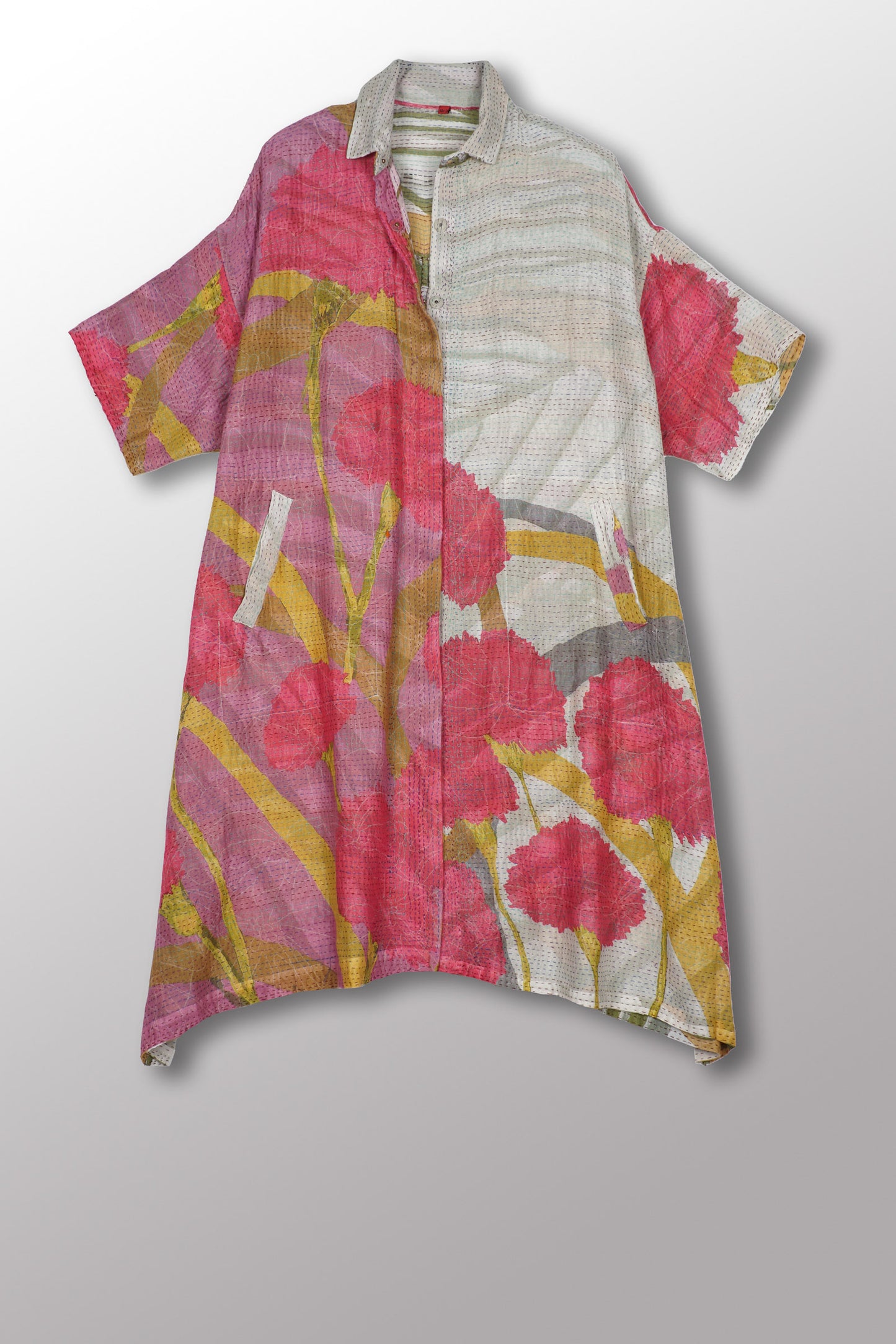 MARIGOLD PRINT KANTHA HALF SLV. SHIRT DRESS - mg2429-pik -