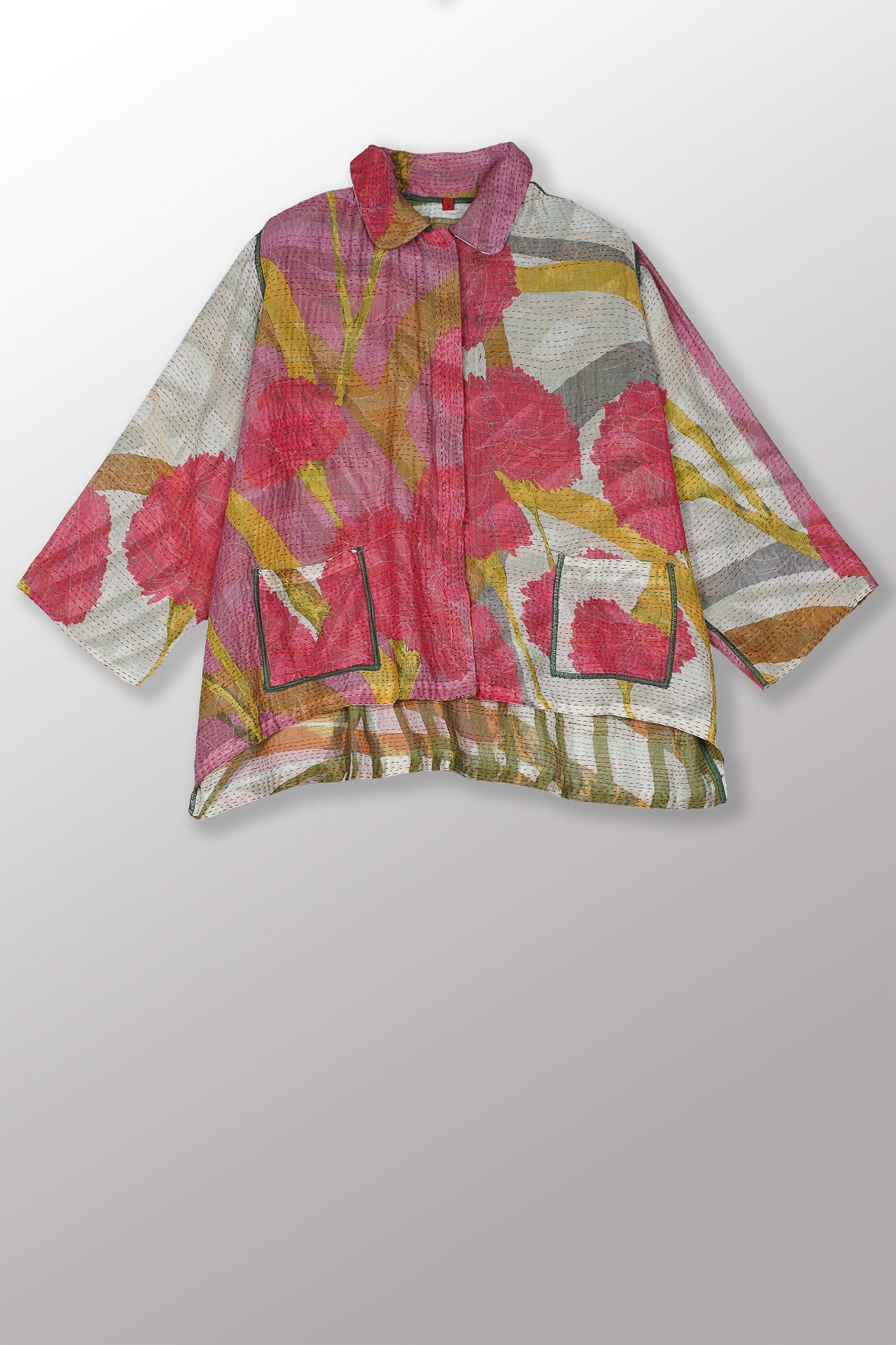 MARIGOLD PRINT KANTHA POCKET SHIRT - mg2588-pik -