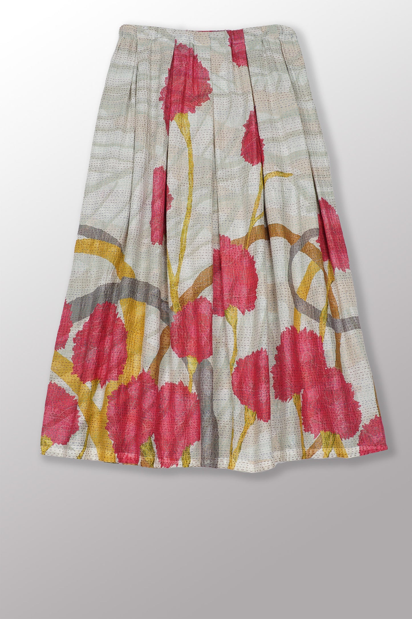 MARIGOLD PRINT KANTHA TUCKED GATHER SKIRT - mg2663-pik -