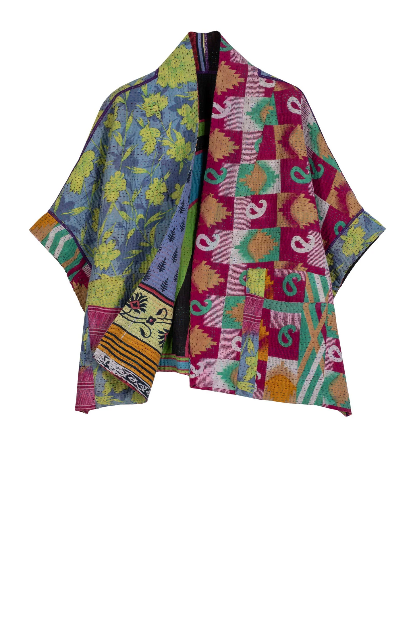 VINTAGE COTTON KANTHA MINI PONCHO - cv4060-0001a -