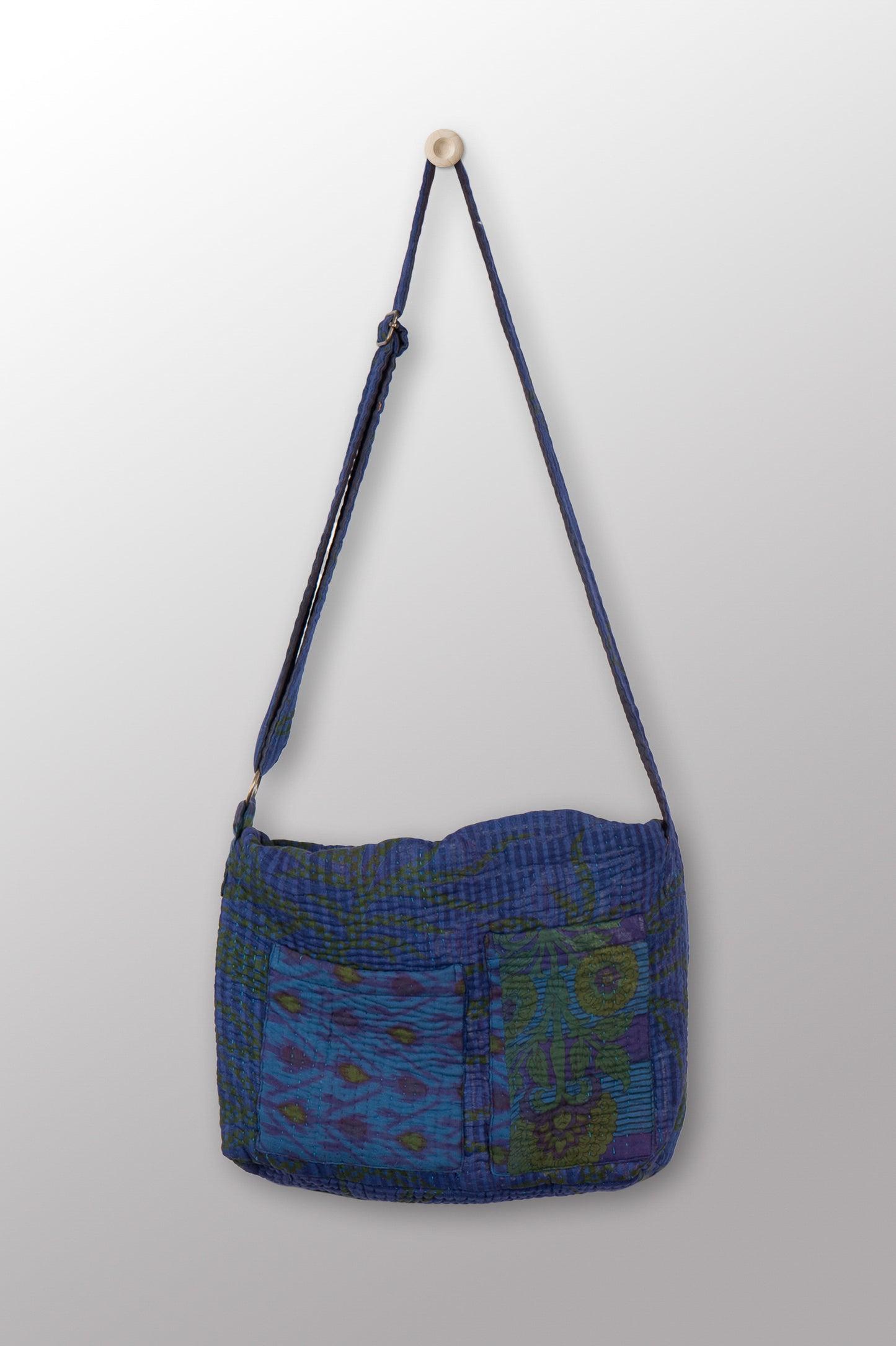 Quilted Over Dye Cotton Kantha Pc Messenger Bag - mm-oq5863-cblu002a -