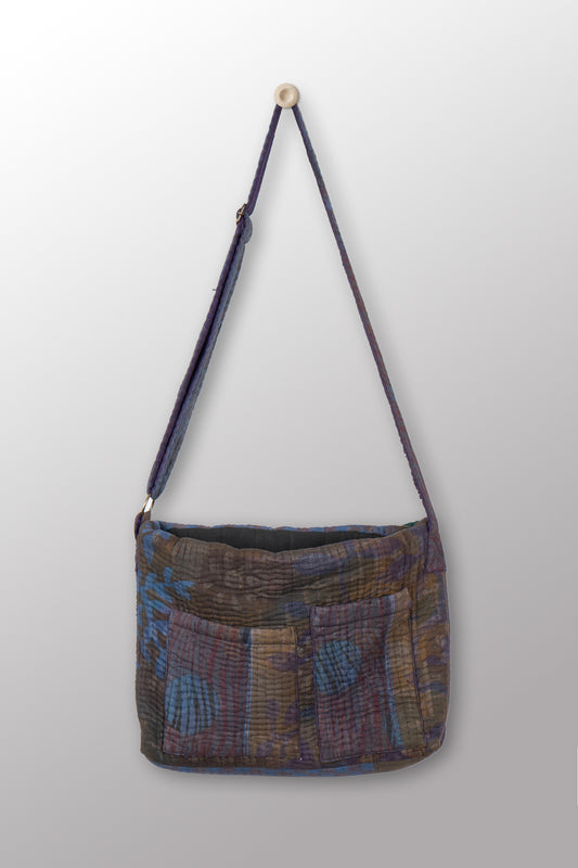 Quilted Over Dye Cotton Kantha Pc Messenger Bag - mm-oq5863-cblu004a -