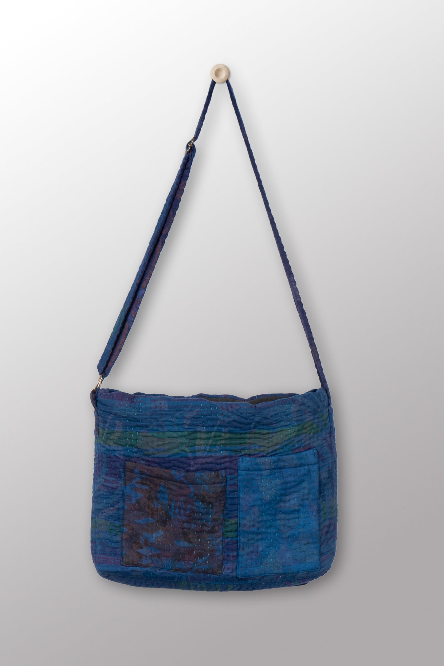 Quilted Over Dye Cotton Kantha Pc Messenger Bag - mm-oq5863-cblu005a -