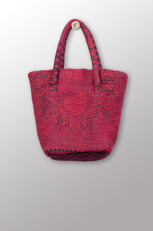 Quilted Over Dye Cotton Kantha Bucket Tote - mm-oq5867-cred009a -