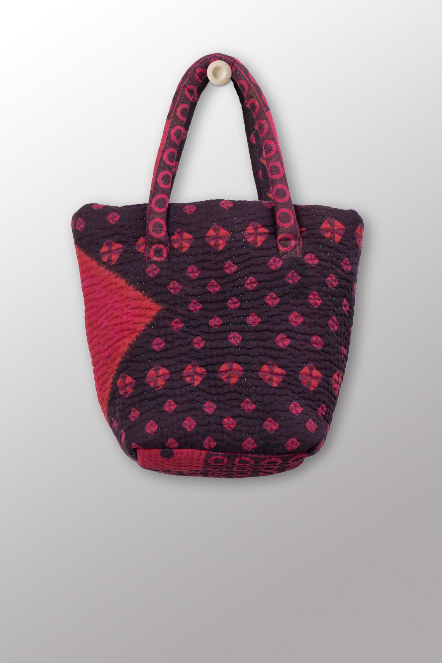 Quilted Over Dye Cotton Kantha Bucket Tote - mm-oq5867-cred010a -