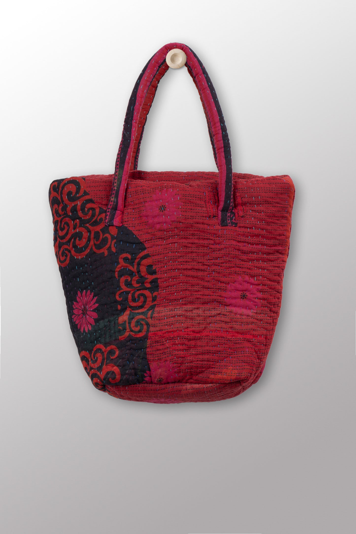 Quilted Over Dye Cotton Kantha Bucket Tote - mm-oq5867-cred012a -