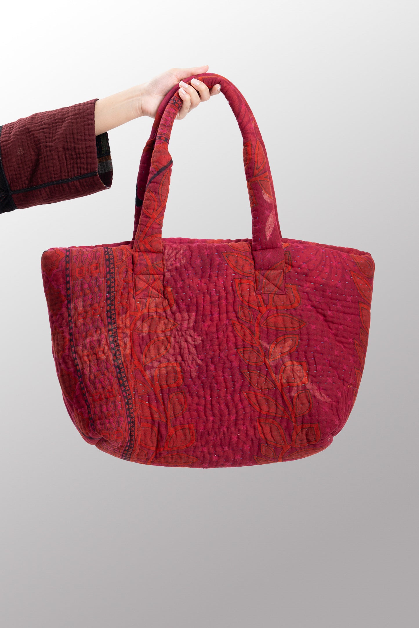 Quilted Over Dye Cotton Kantha Wide Tote - mm-oq5869-cred009a -