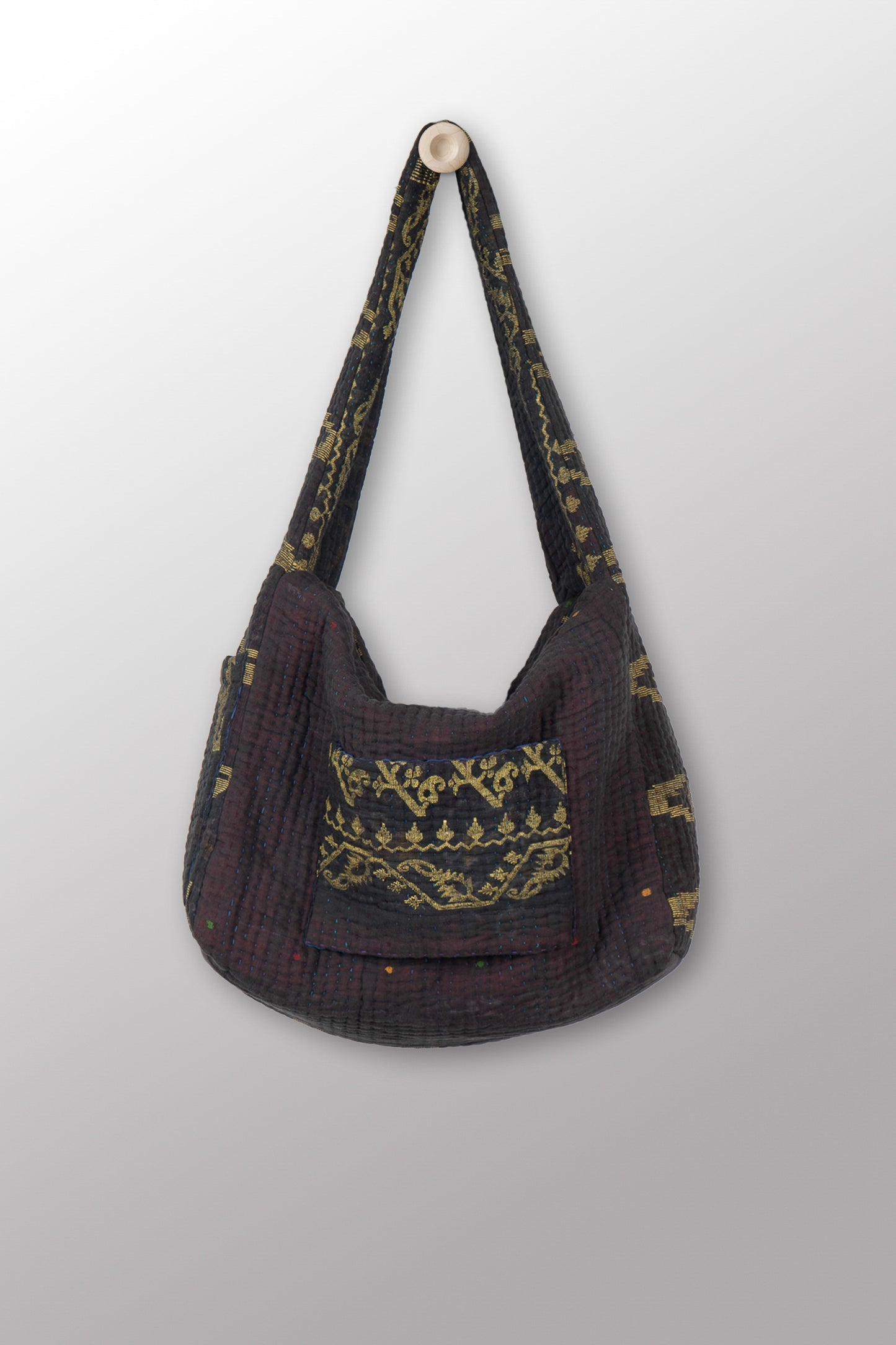 Quilted Over Dye Cotton Kantha Oversized Hobo Bag - mm-oq5870-cblu001a -