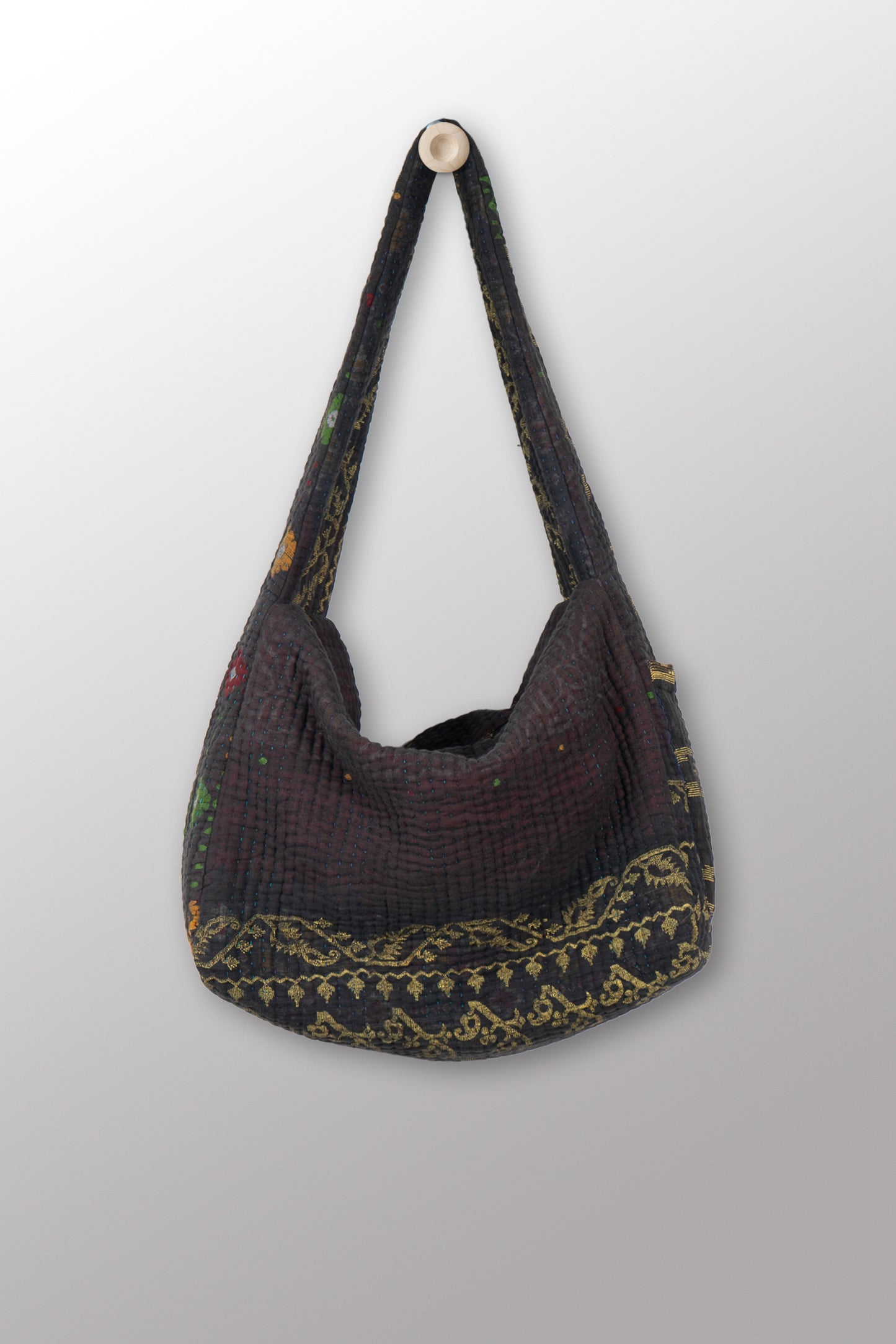 Quilted Over Dye Cotton Kantha Oversized Hobo Bag - mm-oq5870-cblu001a -