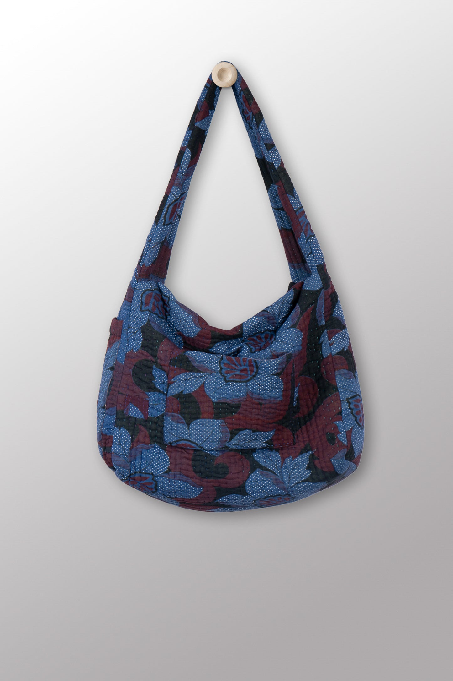 Quilted Over Dye Cotton Kantha Oversized Hobo Bag - mm-oq5870-cblu002a -