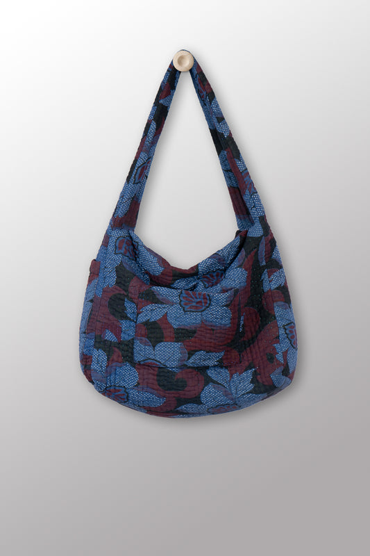 Quilted Over Dye Cotton Kantha Oversized Hobo Bag - mm-oq5870-cblu002a -