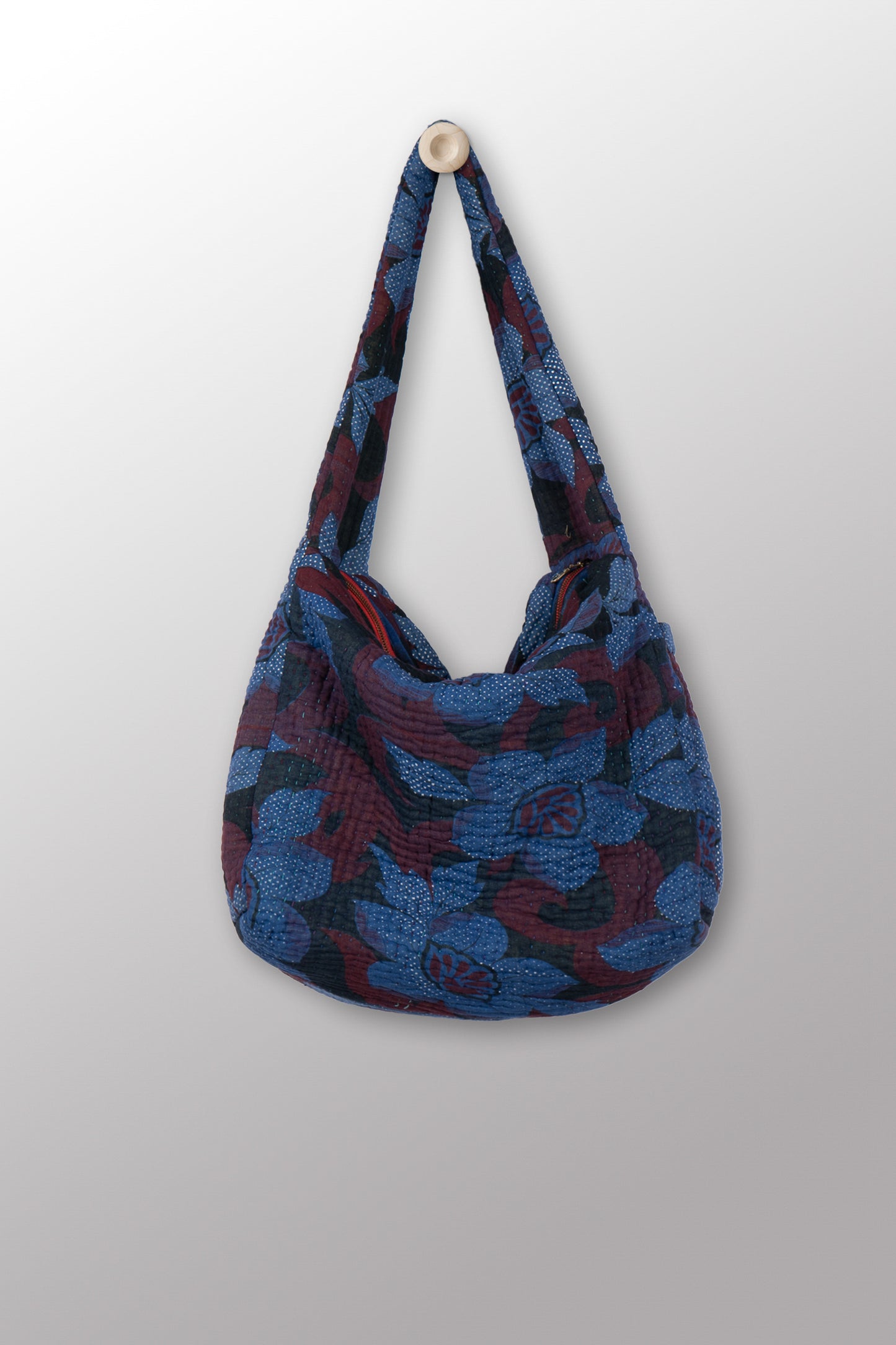 Quilted Over Dye Cotton Kantha Oversized Hobo Bag - mm-oq5870-cblu002a -