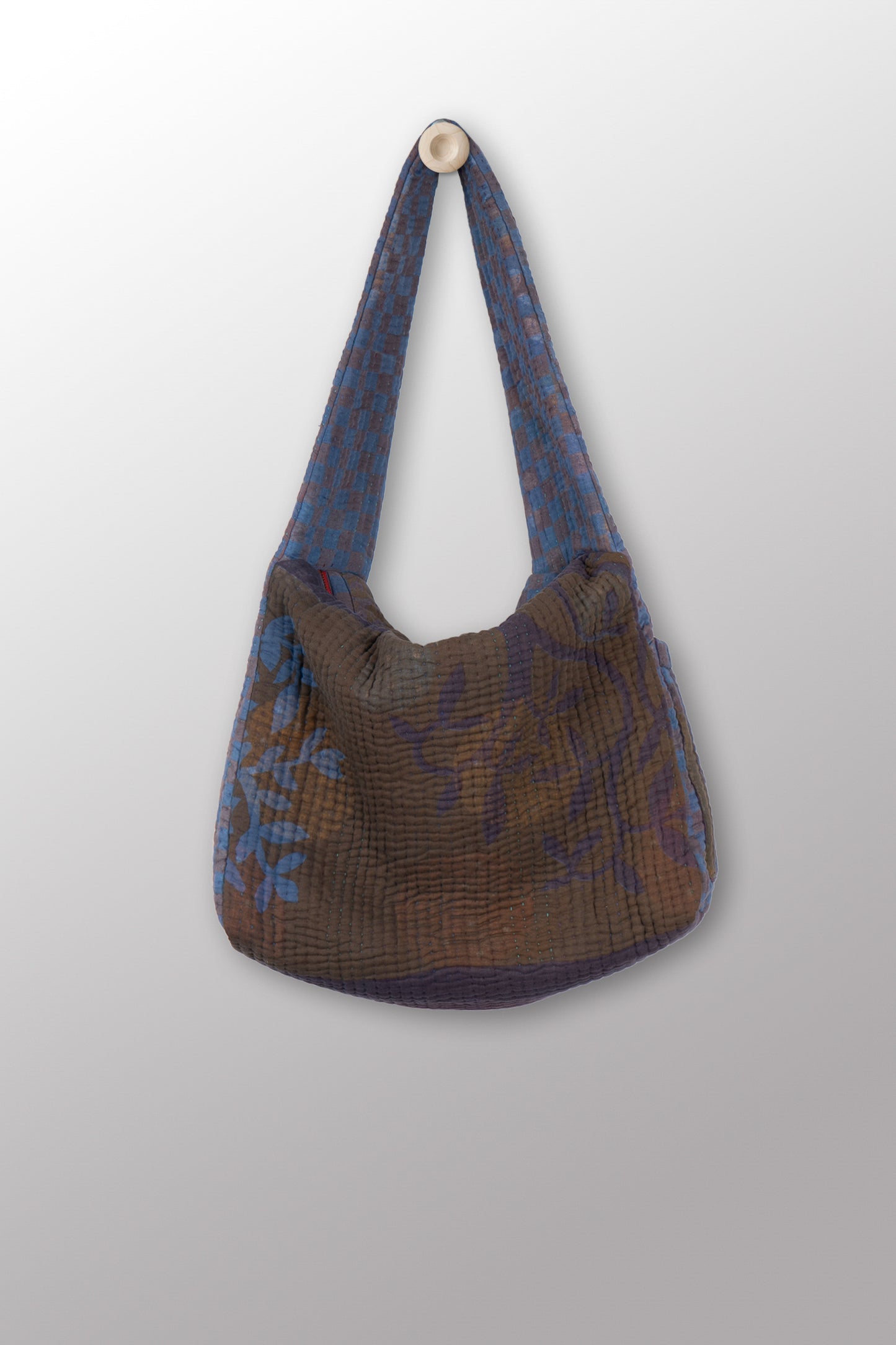 Quilted Over Dye Cotton Kantha Oversized Hobo Bag - mm-oq5870-cblu004a -