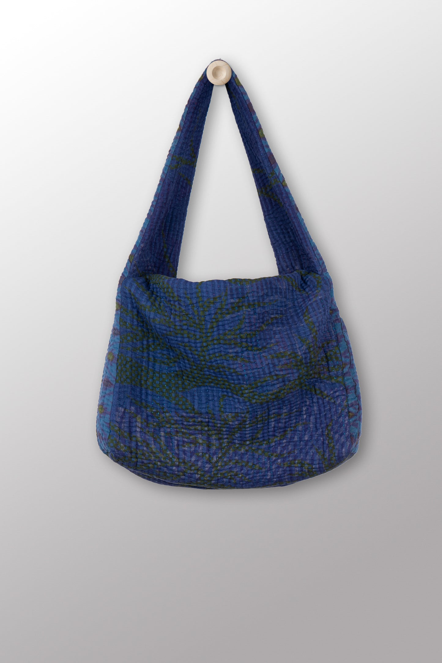 Quilted Over Dye Cotton Kantha Oversized Hobo Bag - mm-oq5870-cblu005a -