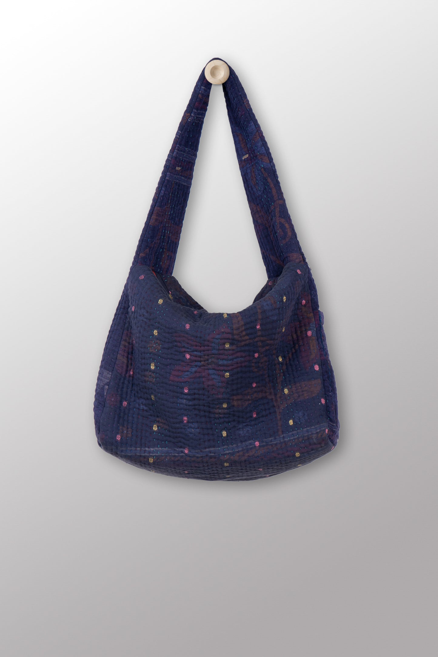 Quilted Over Dye Cotton Kantha Oversized Hobo Bag - mm-oq5870-cblu006a -